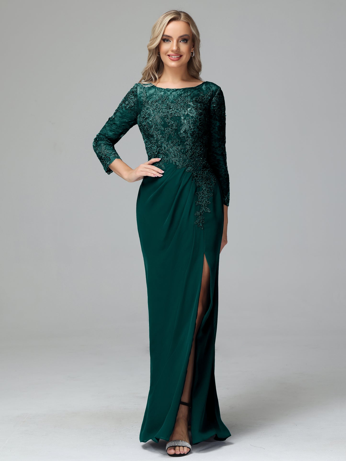 Long Sleeves Floor Length Chiffon Lace Mother Of The Bride Dress
