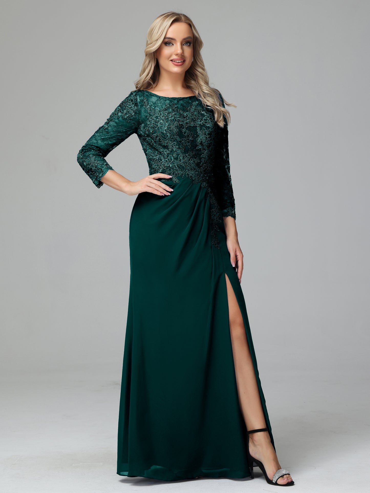 Long Sleeves Floor Length Chiffon Lace Mother Of The Bride Dress