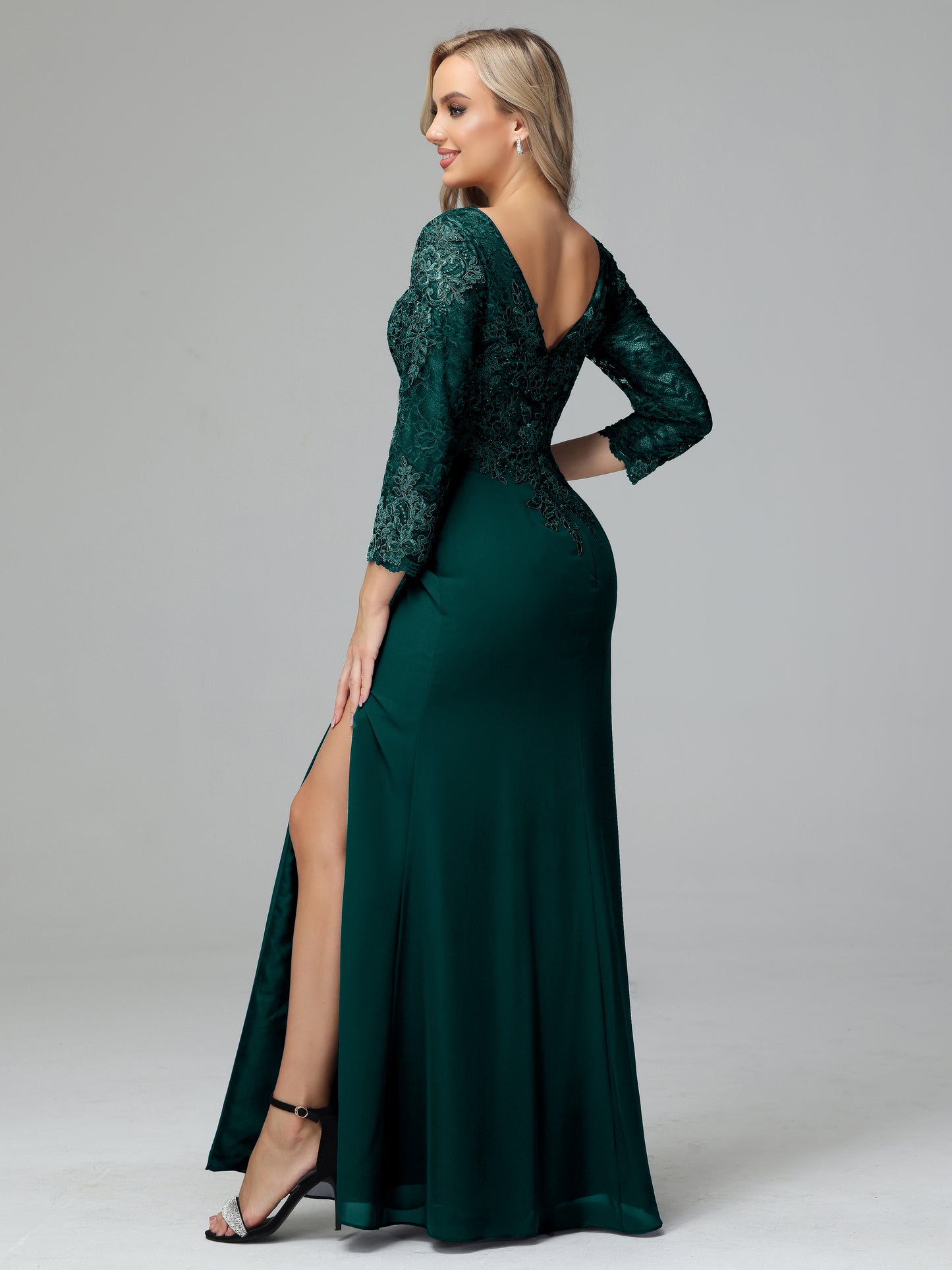 Long Sleeves Floor Length Chiffon Lace Mother Of The Bride Dress