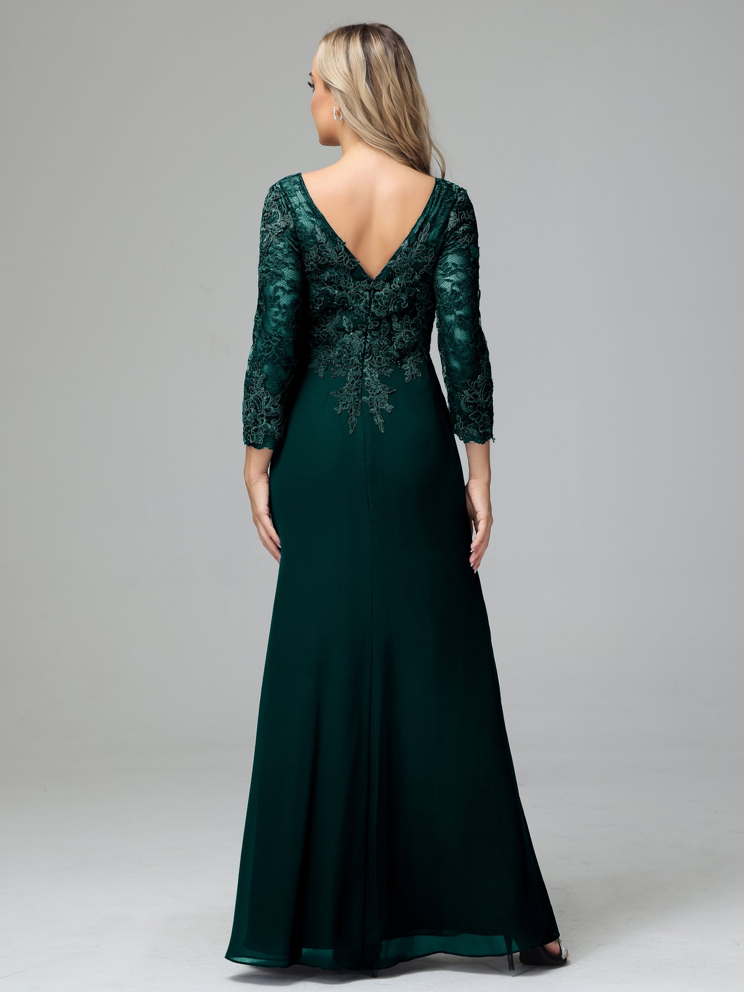 Long Sleeves Floor Length Chiffon Lace Mother Of The Bride Dress