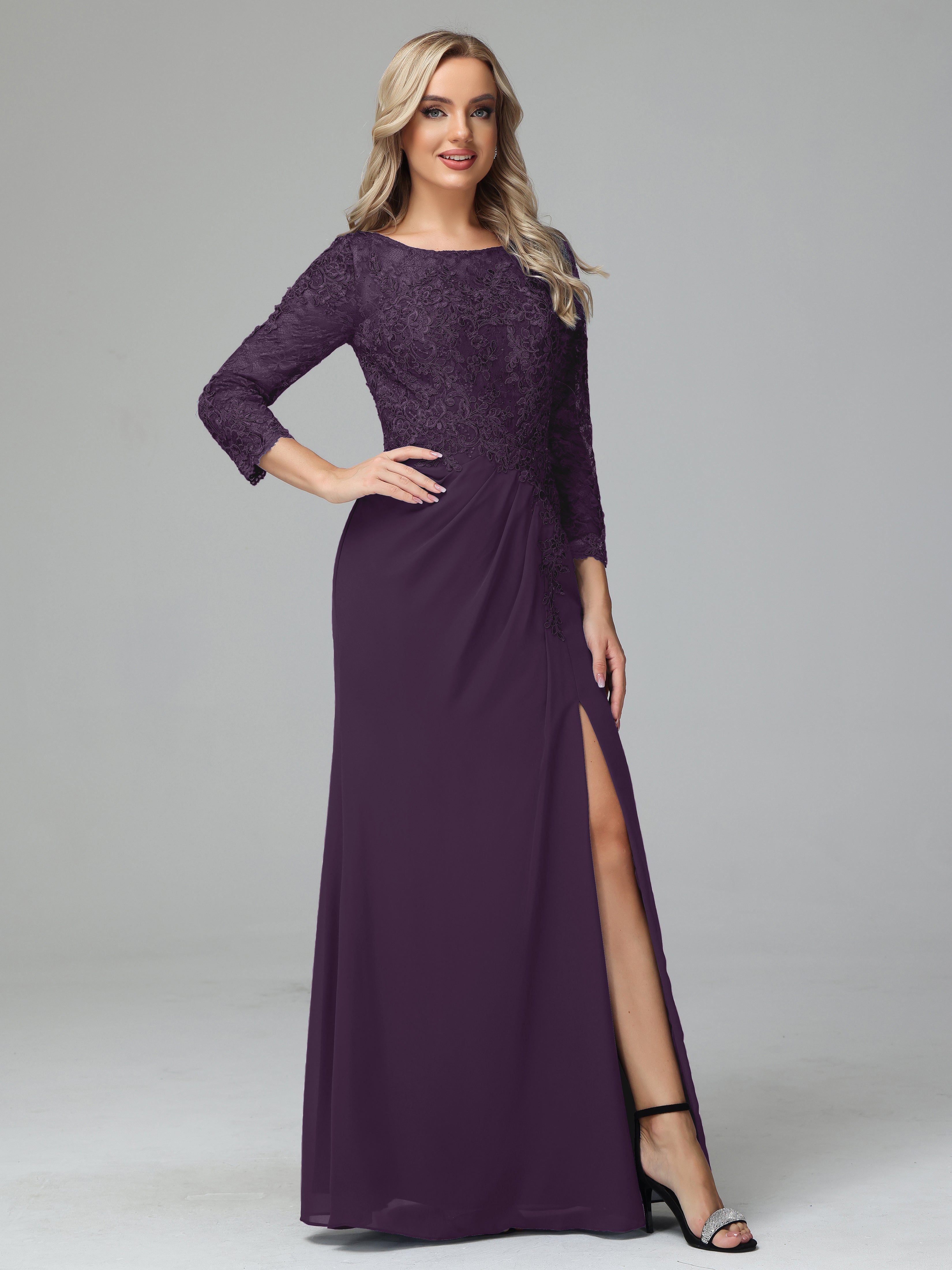 Long Sleeves Floor Length Chiffon Lace Mother Of The Bride Dress