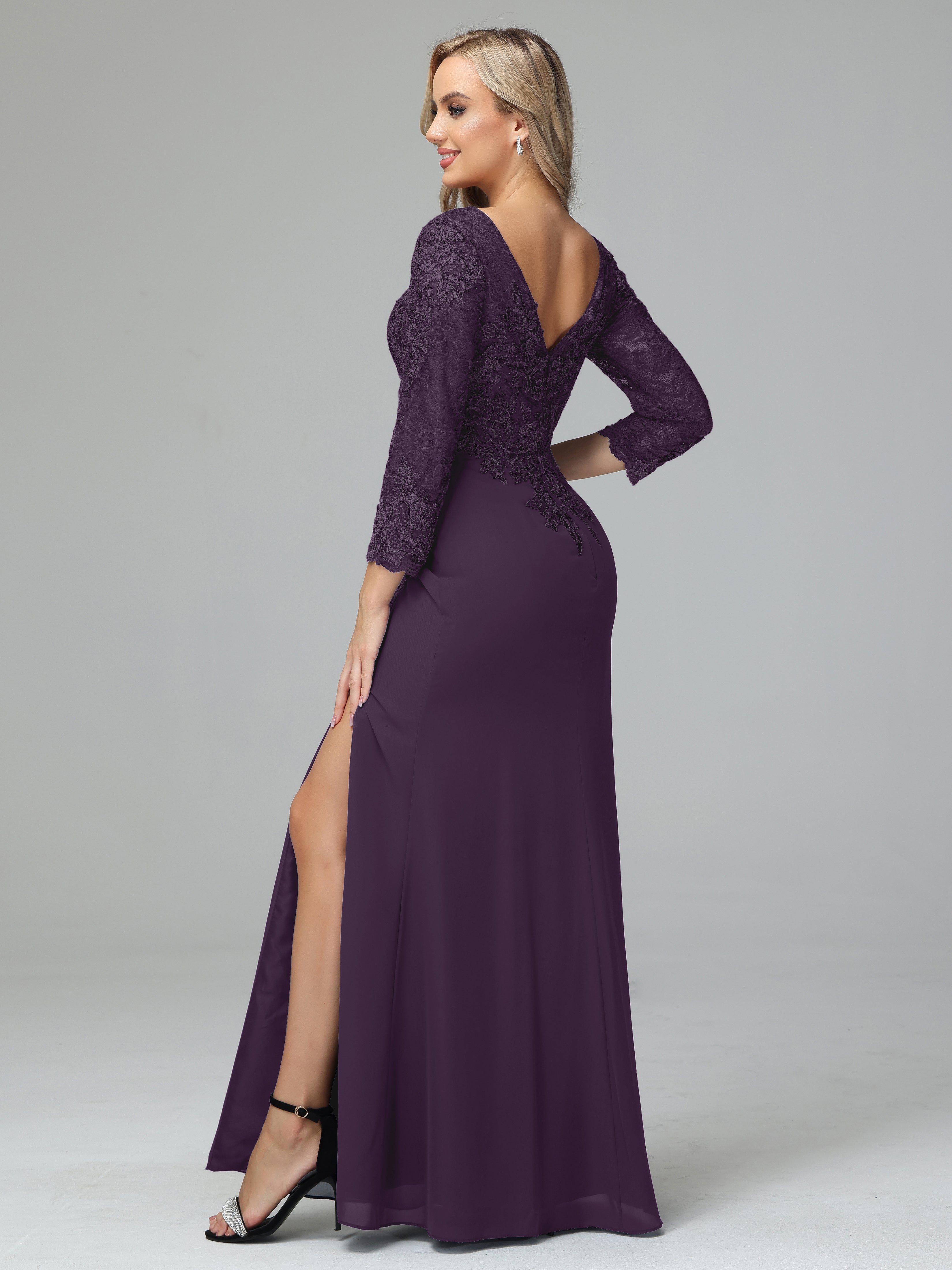 Long Sleeves Floor Length Chiffon Lace Mother Of The Bride Dress