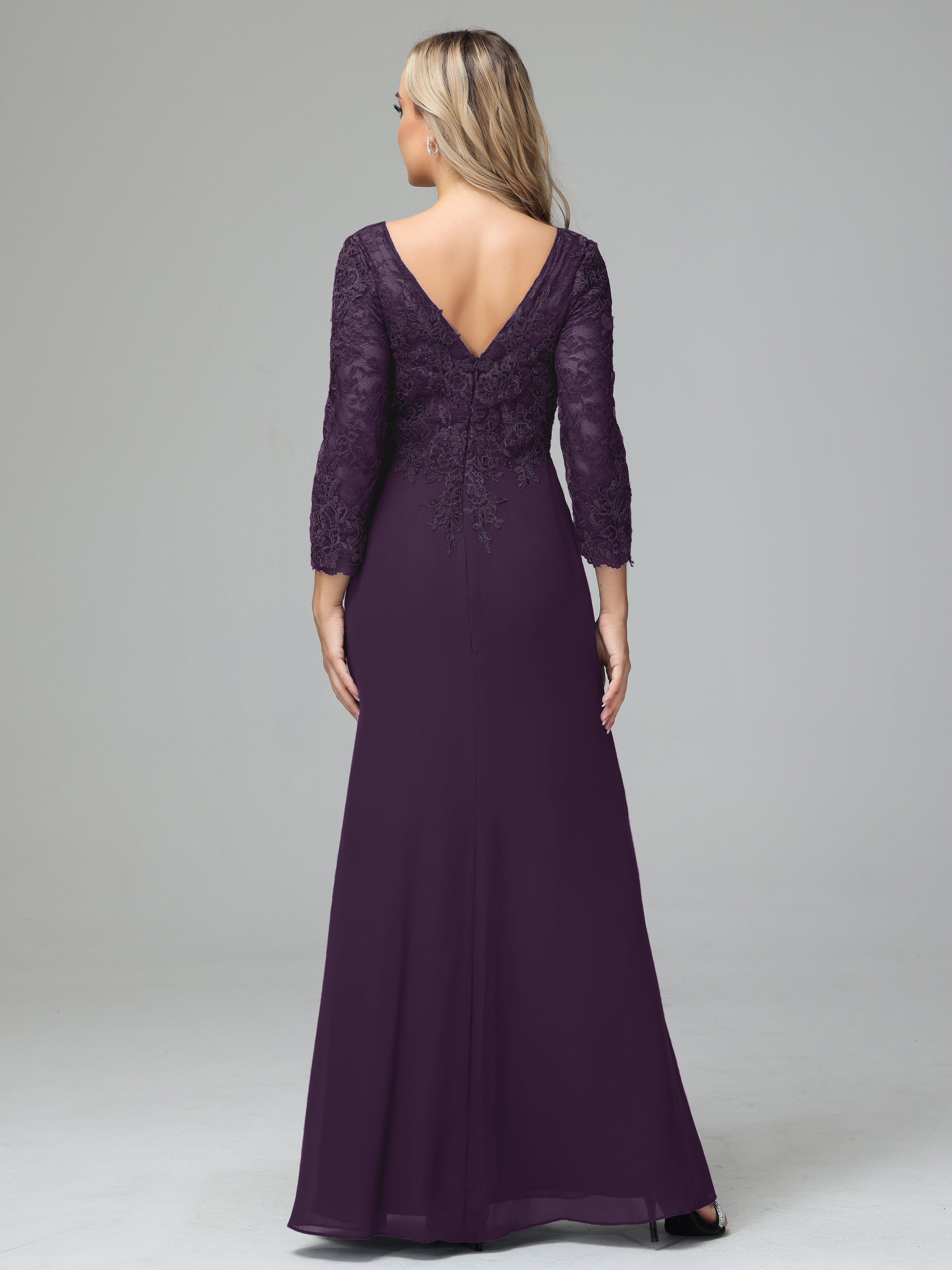 Long Sleeves Floor Length Chiffon Lace Mother Of The Bride Dress