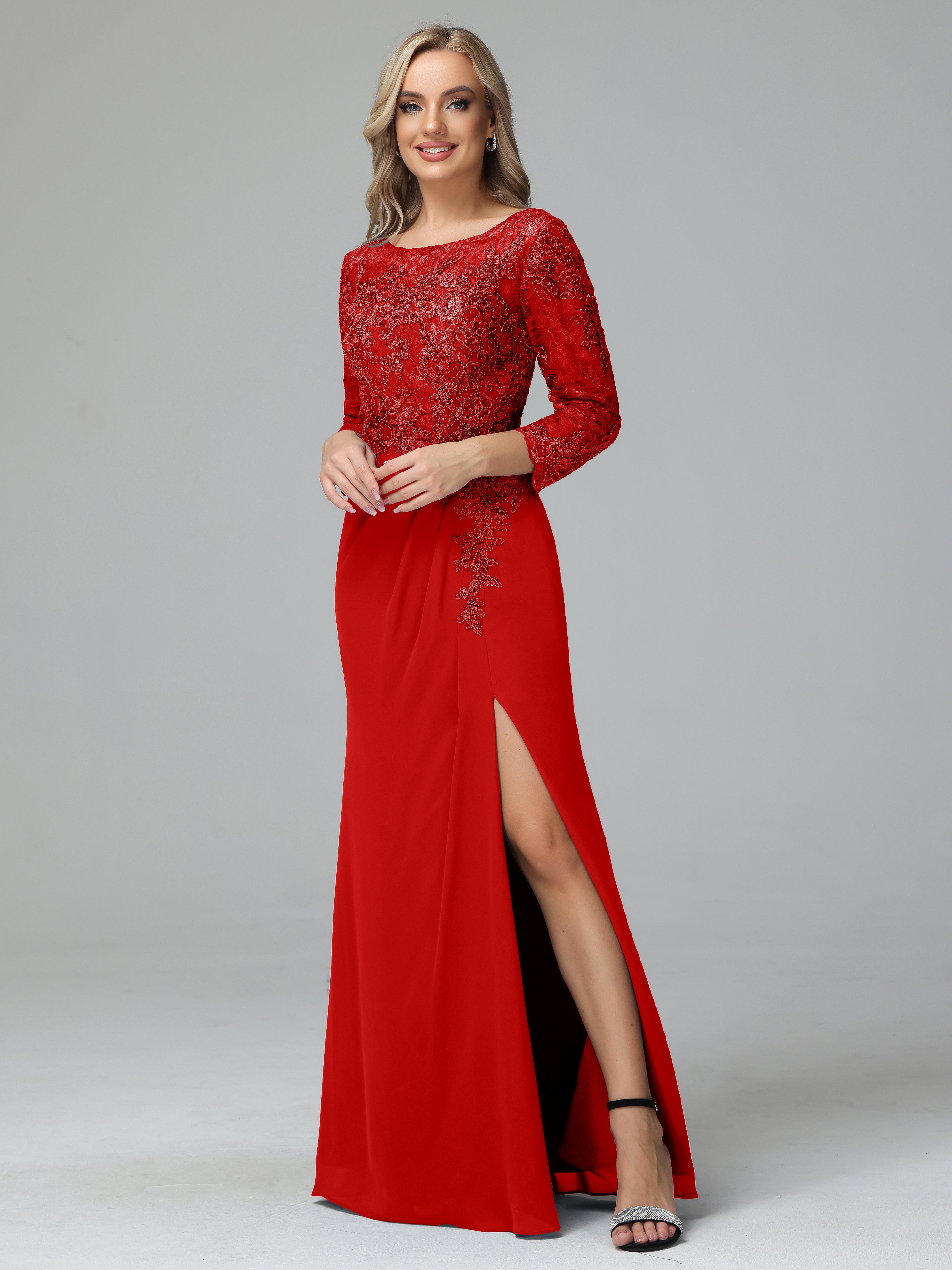 Long Sleeves Floor Length Chiffon Lace Mother Of The Bride Dress