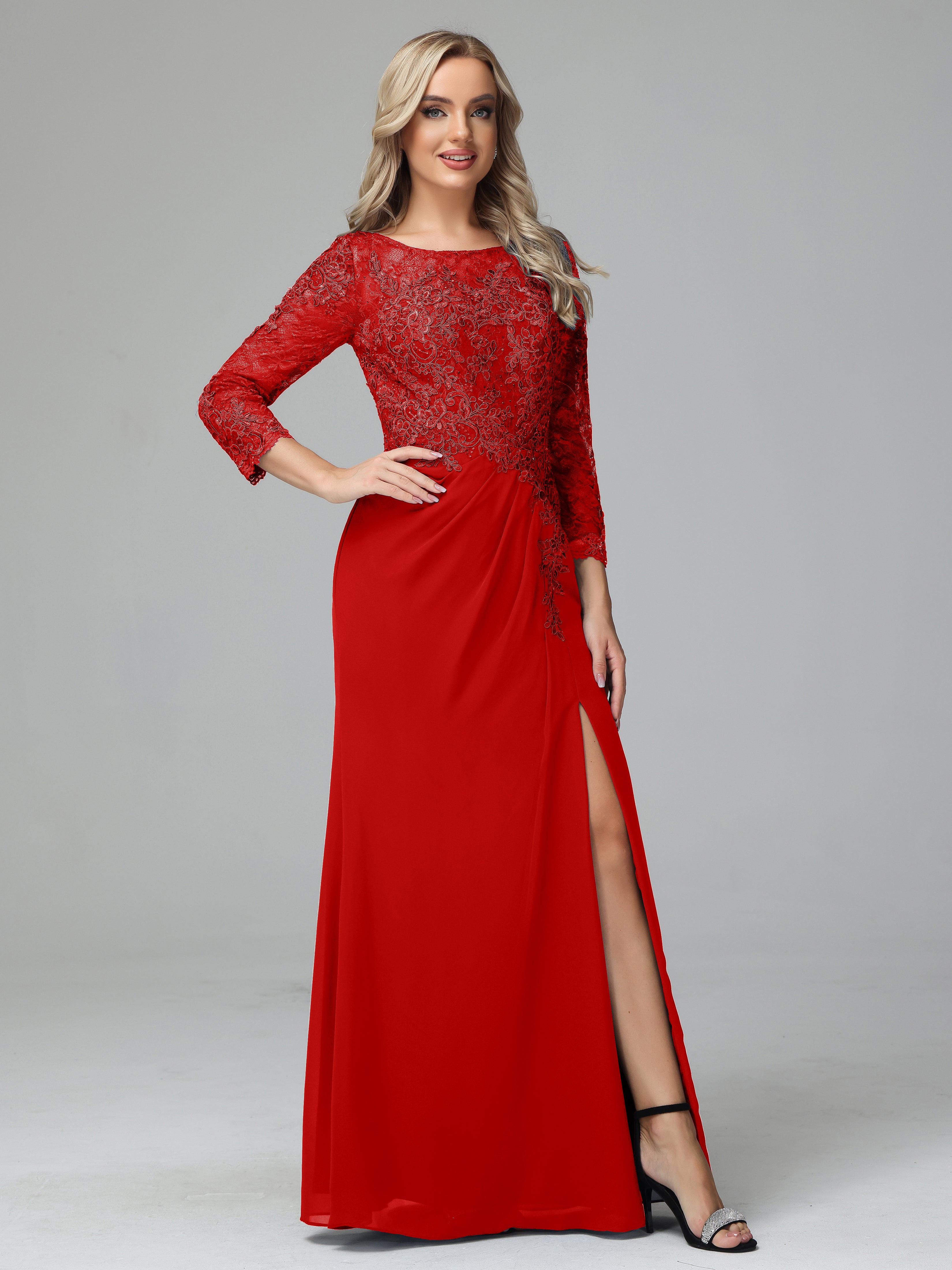 Long Sleeves Floor Length Chiffon Lace Mother Of The Bride Dress