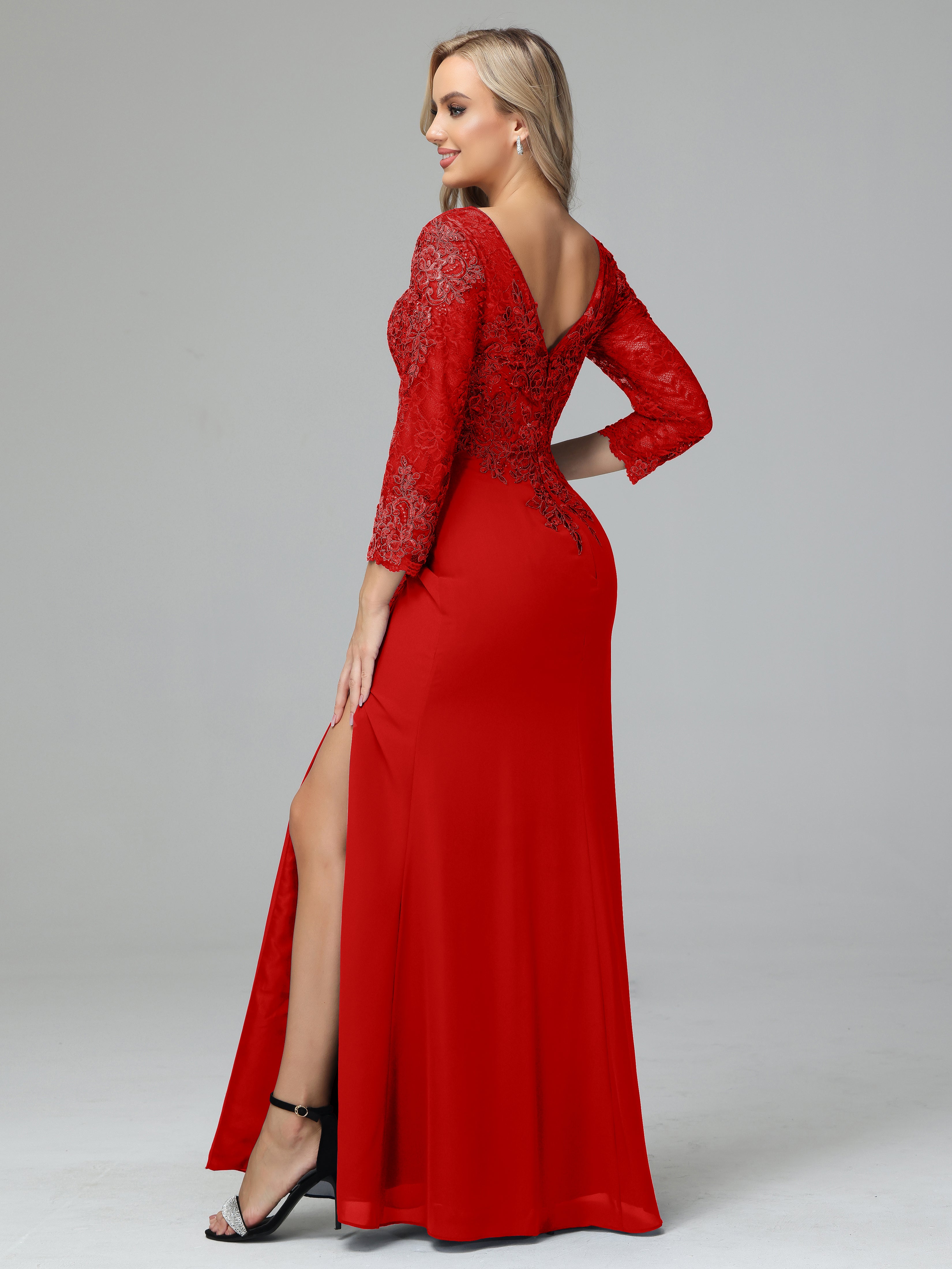 Long Sleeves Floor Length Chiffon Lace Mother Of The Bride Dress