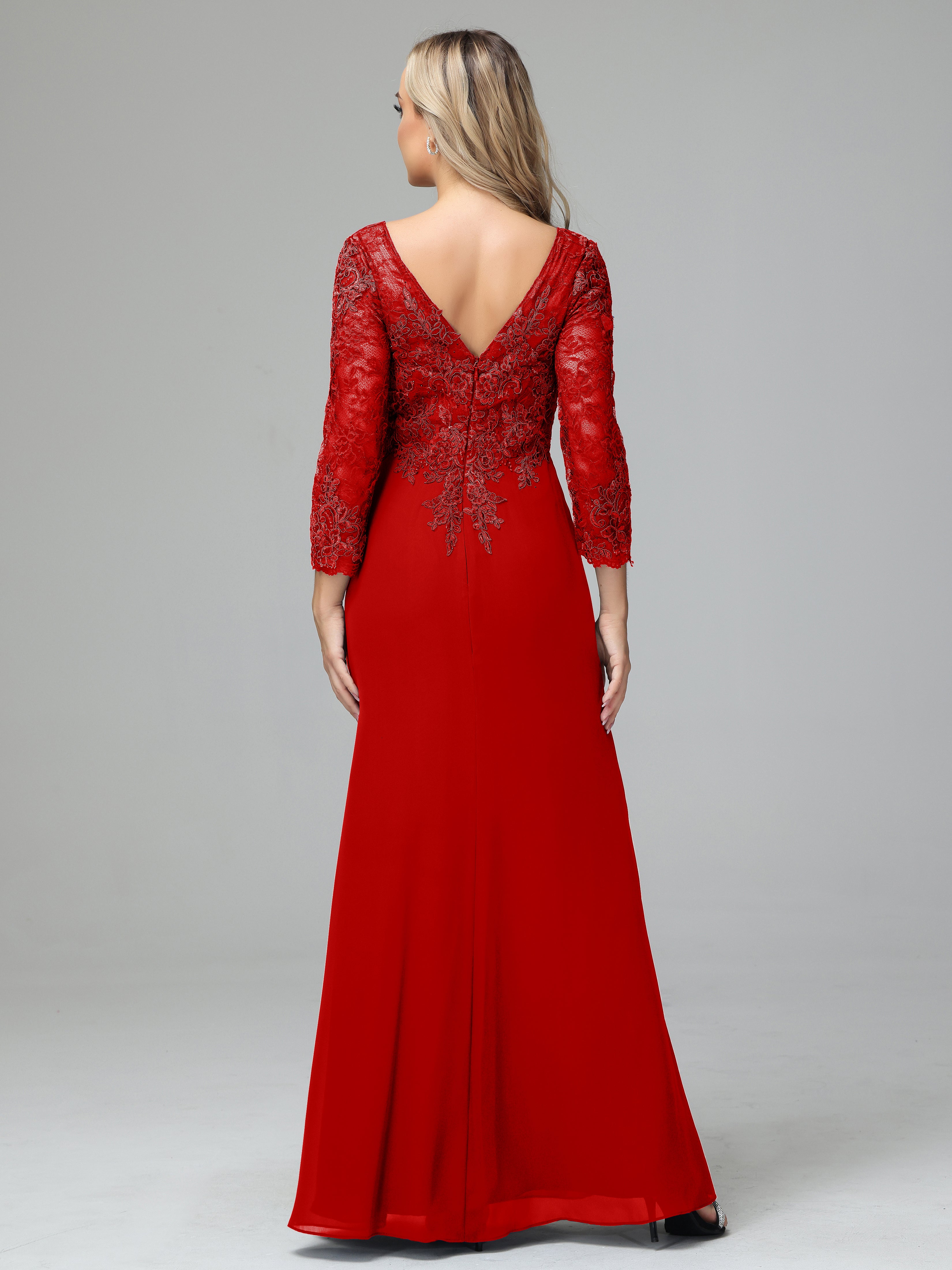 Long Sleeves Floor Length Chiffon Lace Mother Of The Bride Dress