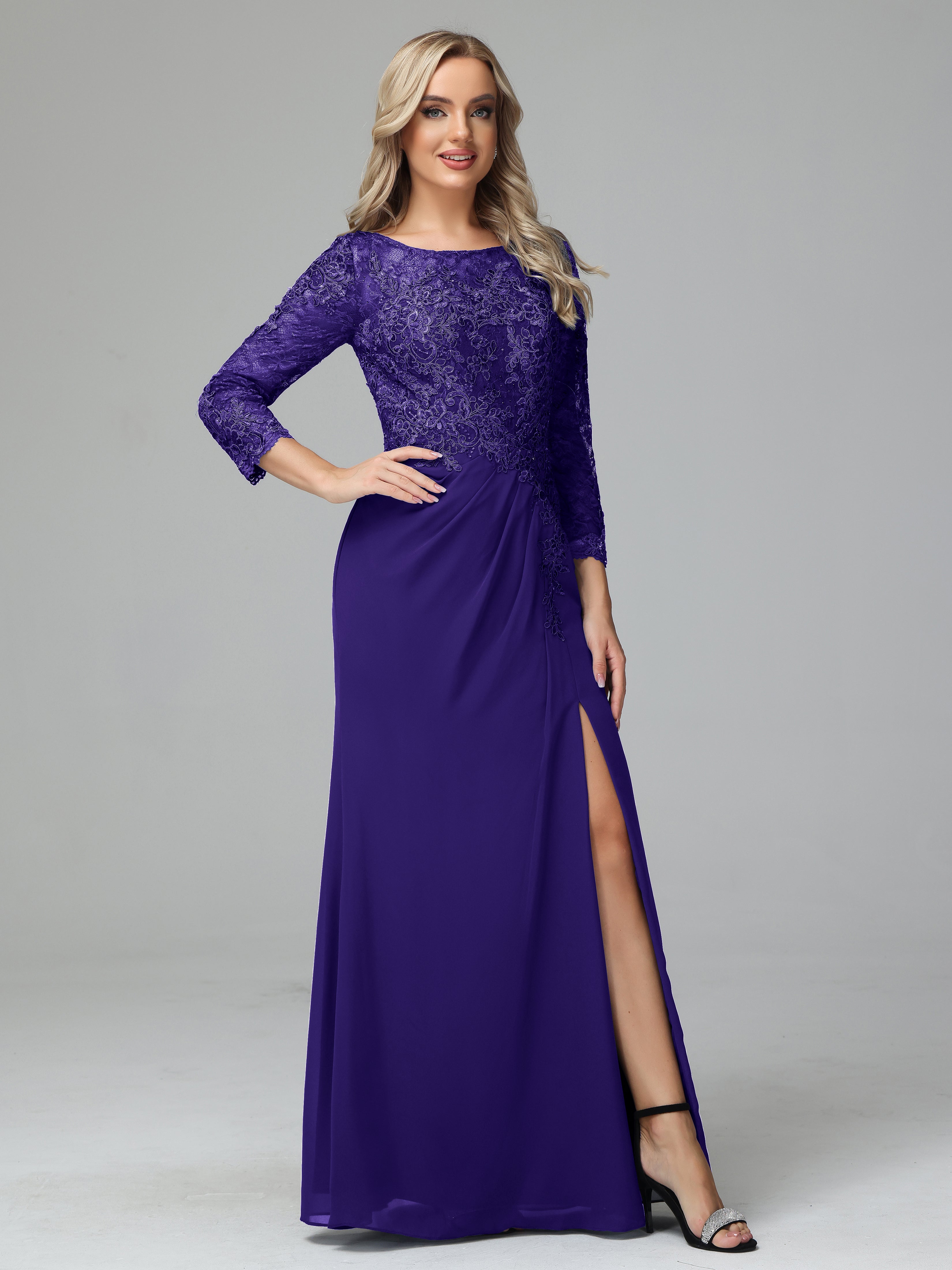 Long Sleeves Floor Length Chiffon Lace Mother Of The Bride Dress