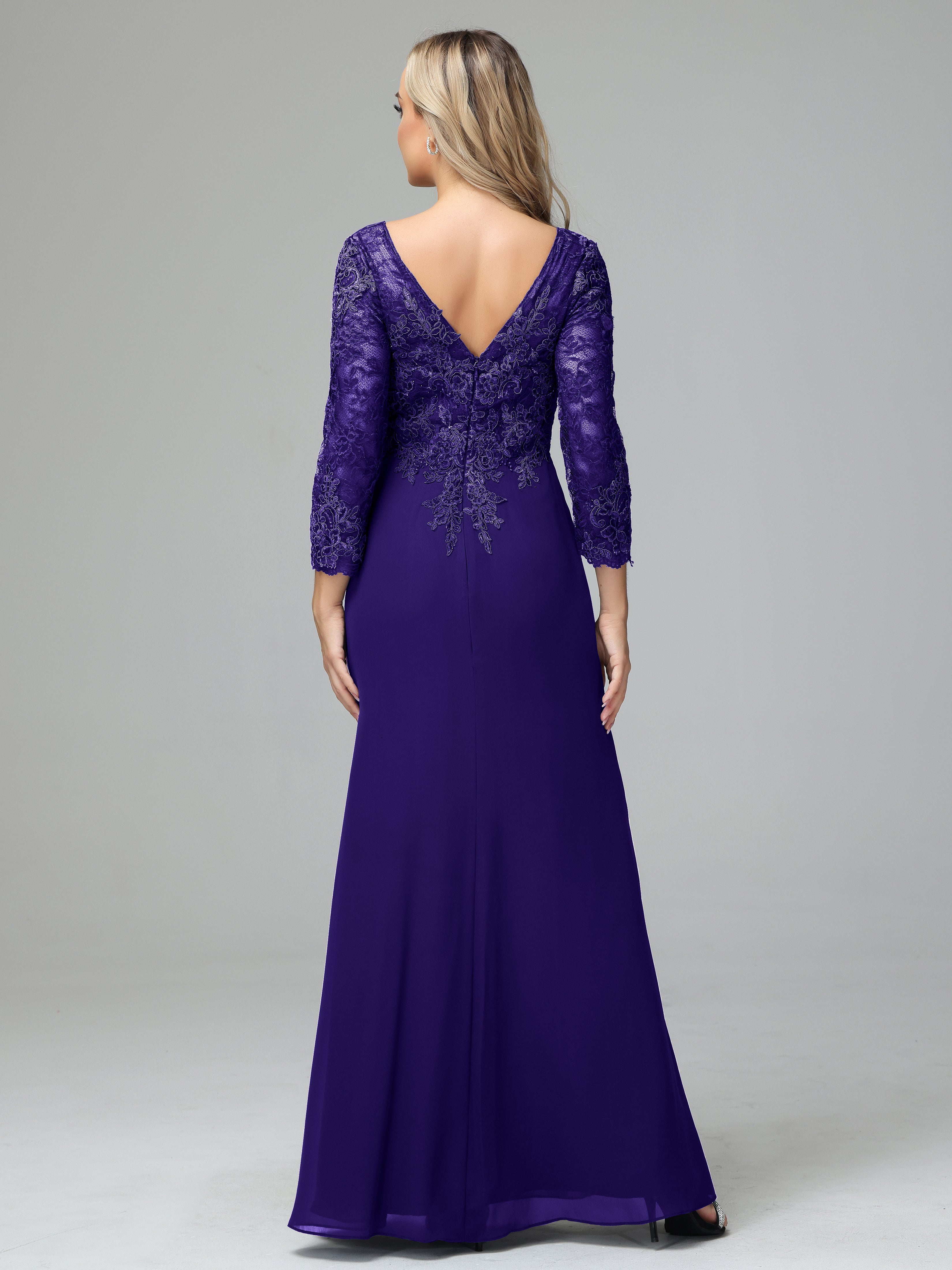 Long Sleeves Floor Length Chiffon Lace Mother Of The Bride Dress