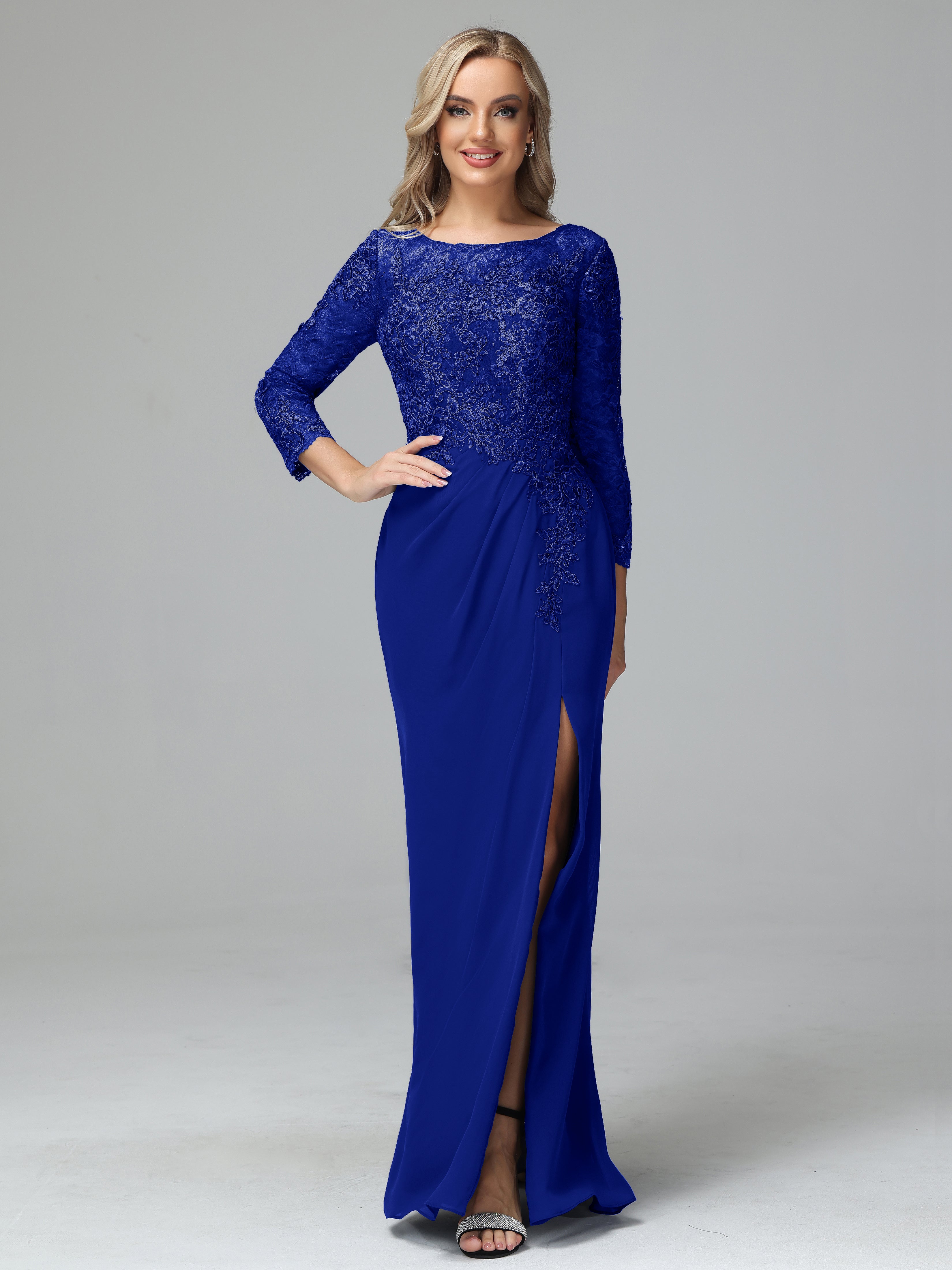 Long Sleeves Floor Length Chiffon Lace Mother Of The Bride Dress