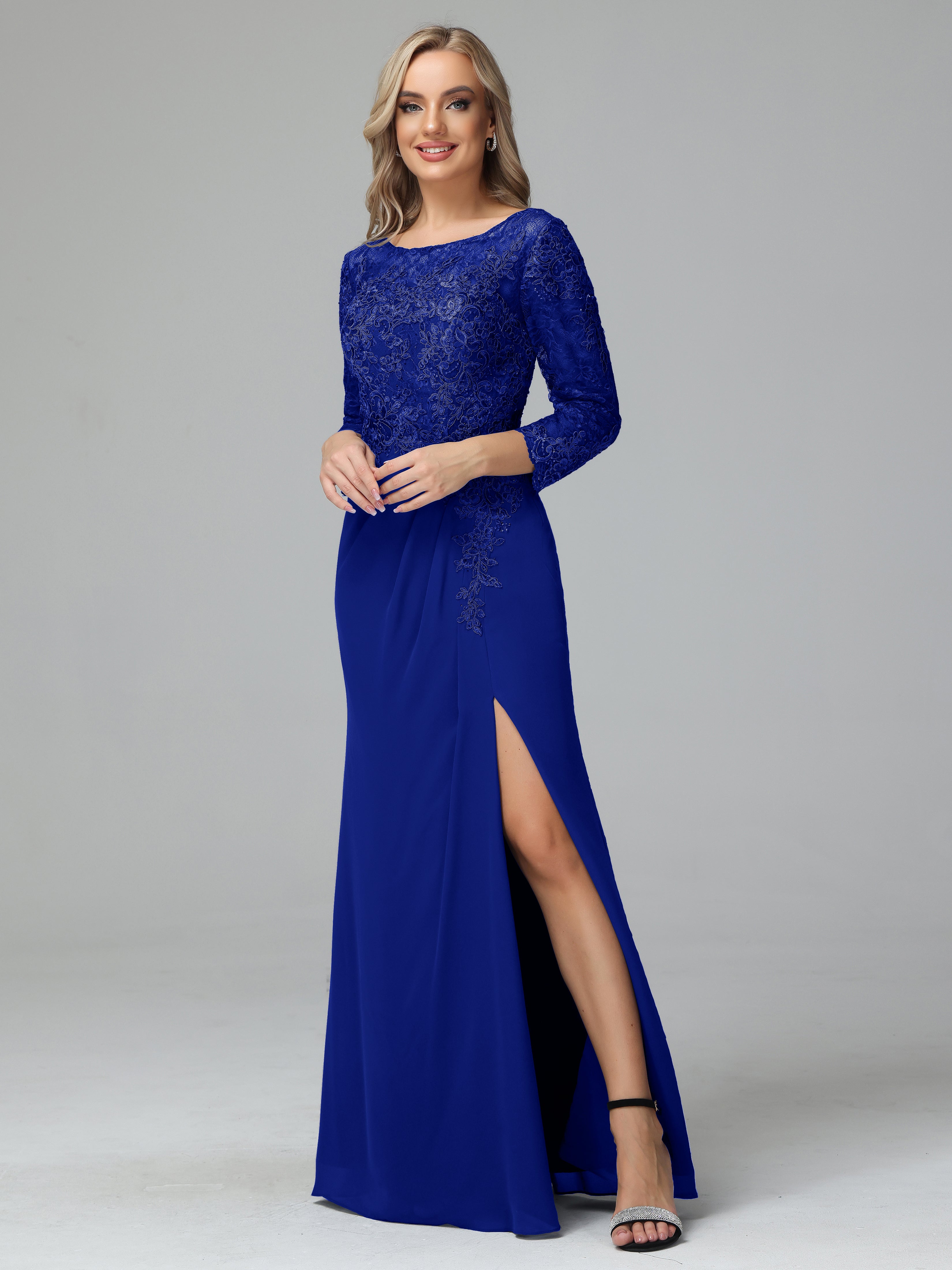Long Sleeves Floor Length Chiffon Lace Mother Of The Bride Dress