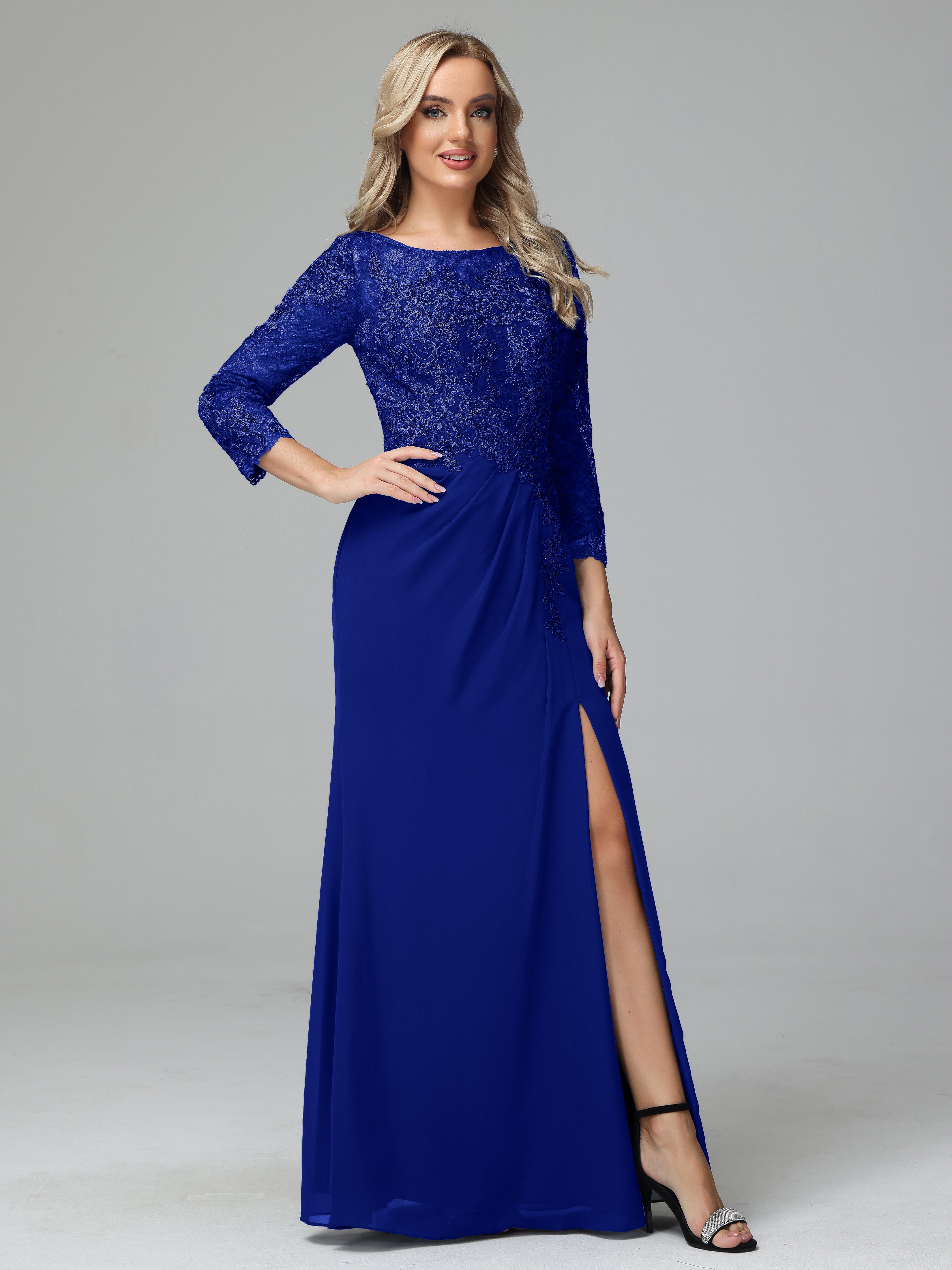 Long Sleeves Floor Length Chiffon Lace Mother Of The Bride Dress