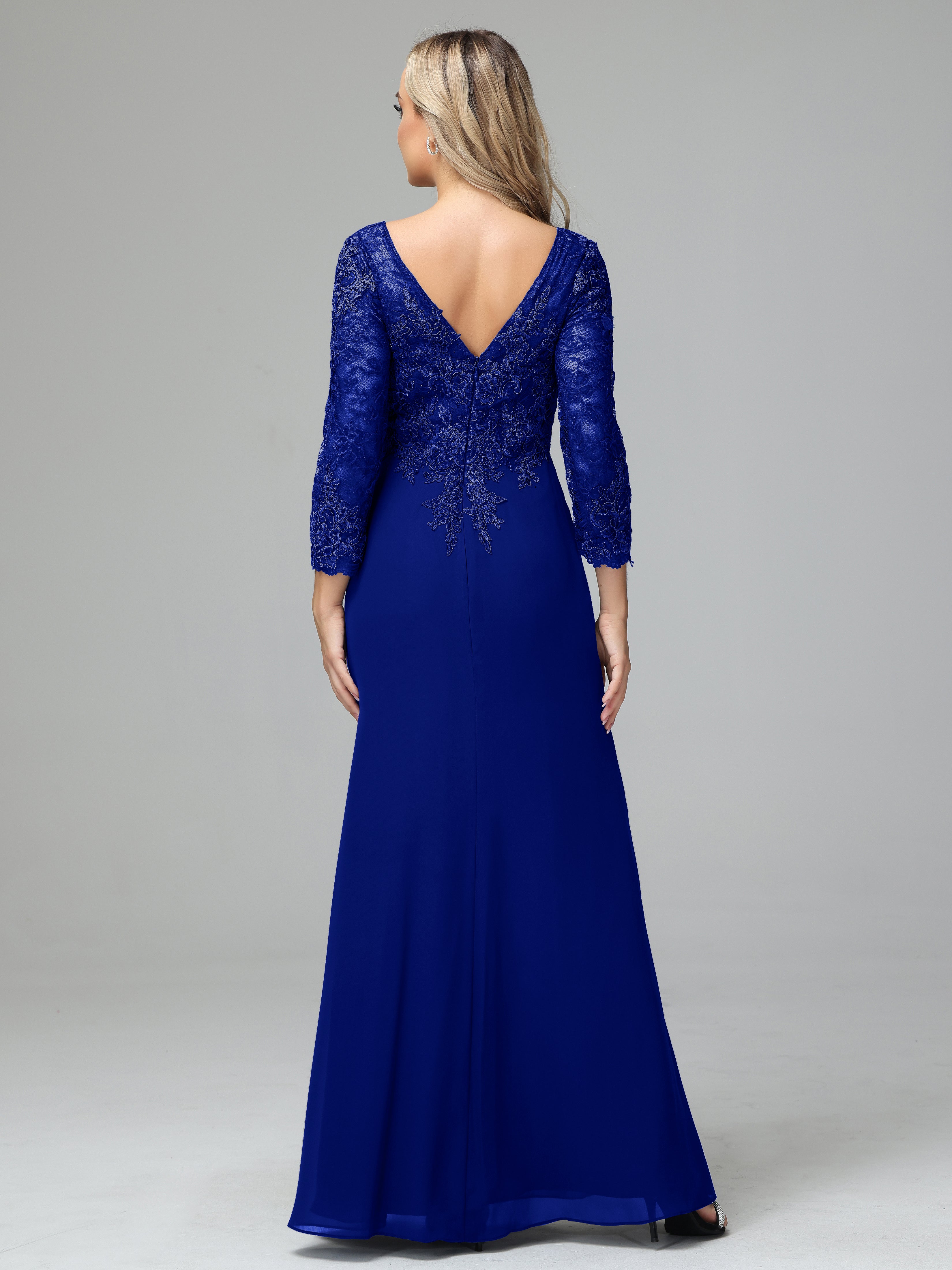 Long Sleeves Floor Length Chiffon Lace Mother Of The Bride Dress