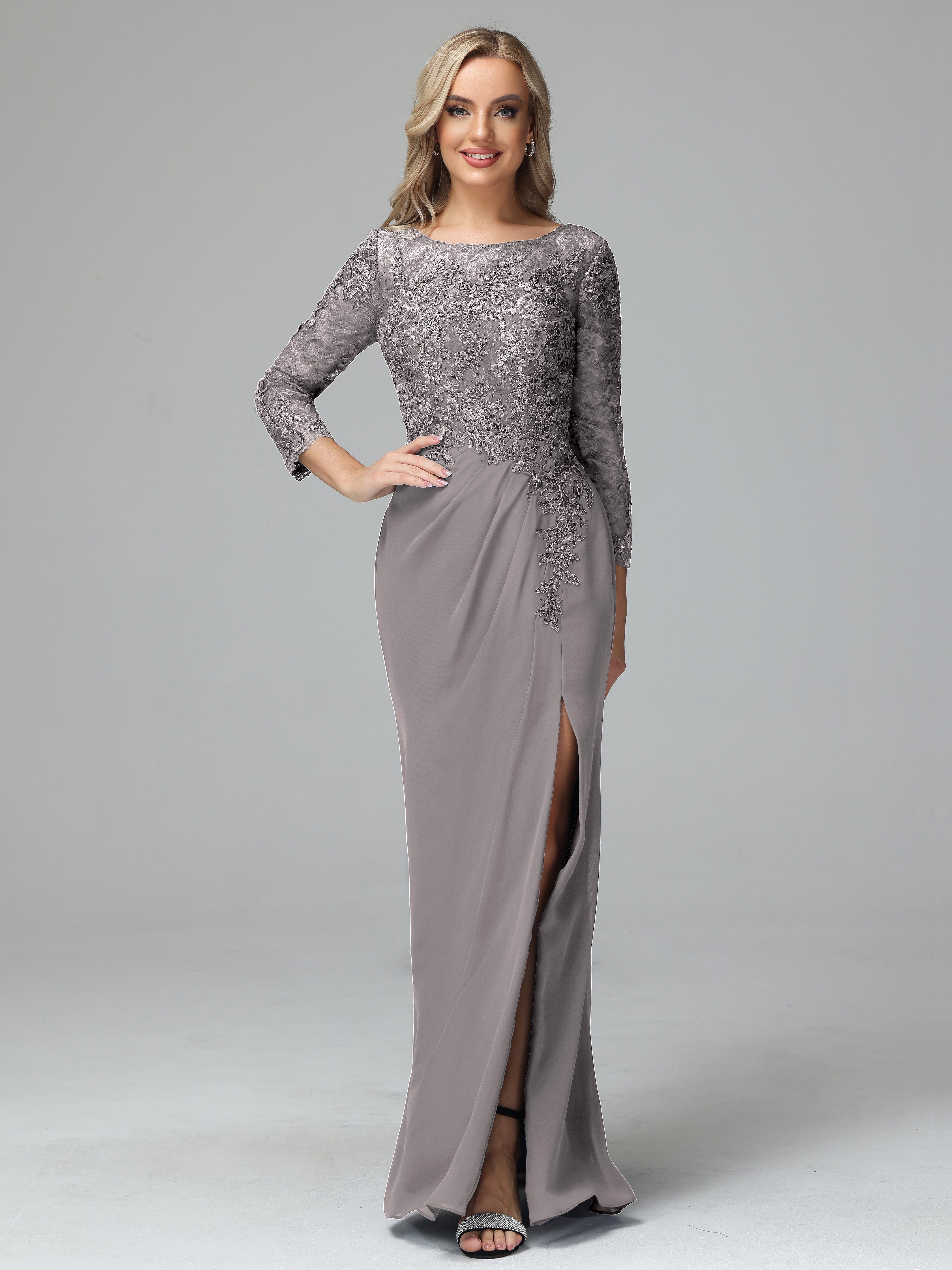 Long Sleeves Floor Length Chiffon Lace Mother Of The Bride Dress