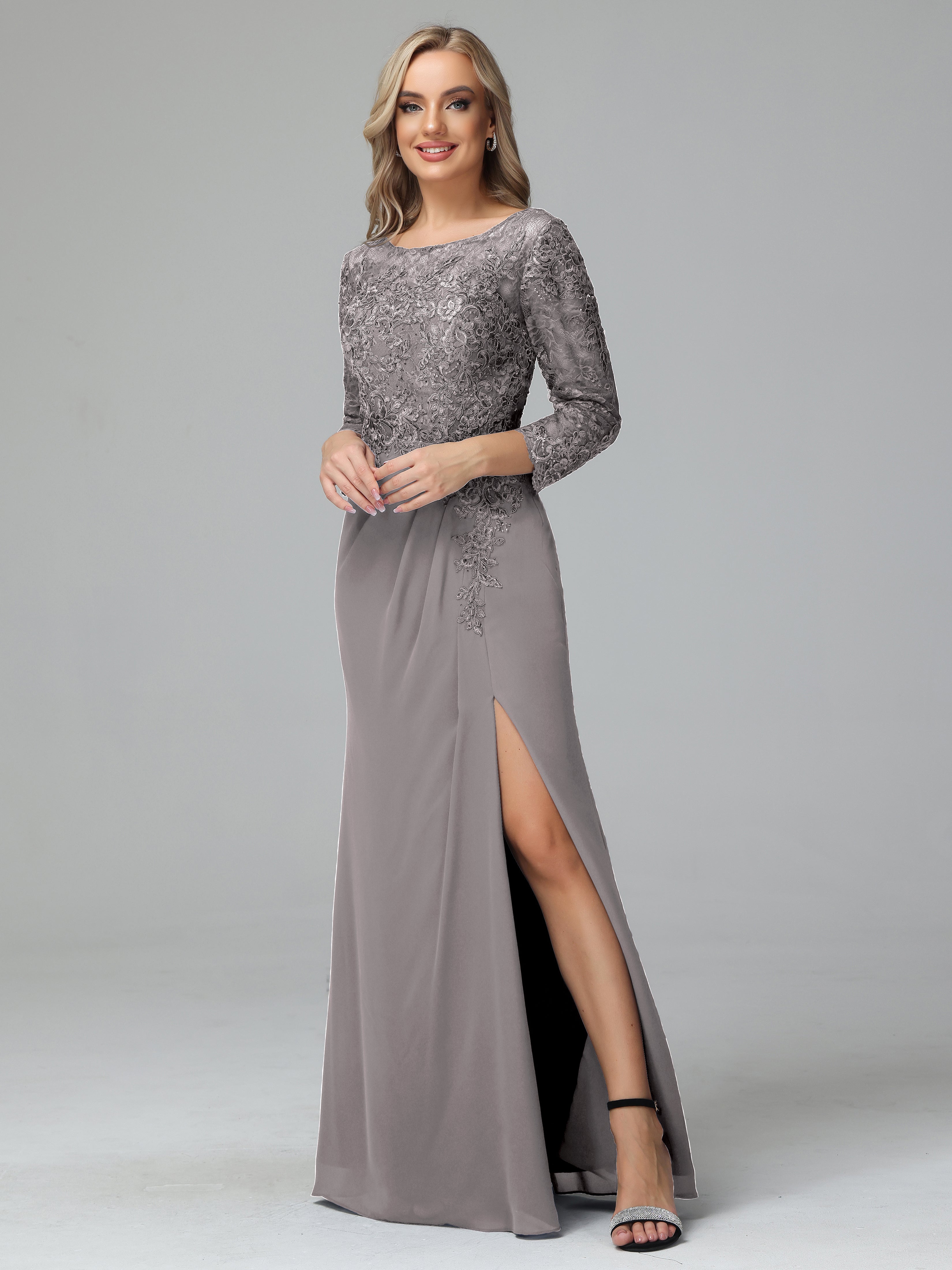 Long Sleeves Floor Length Chiffon Lace Mother Of The Bride Dress
