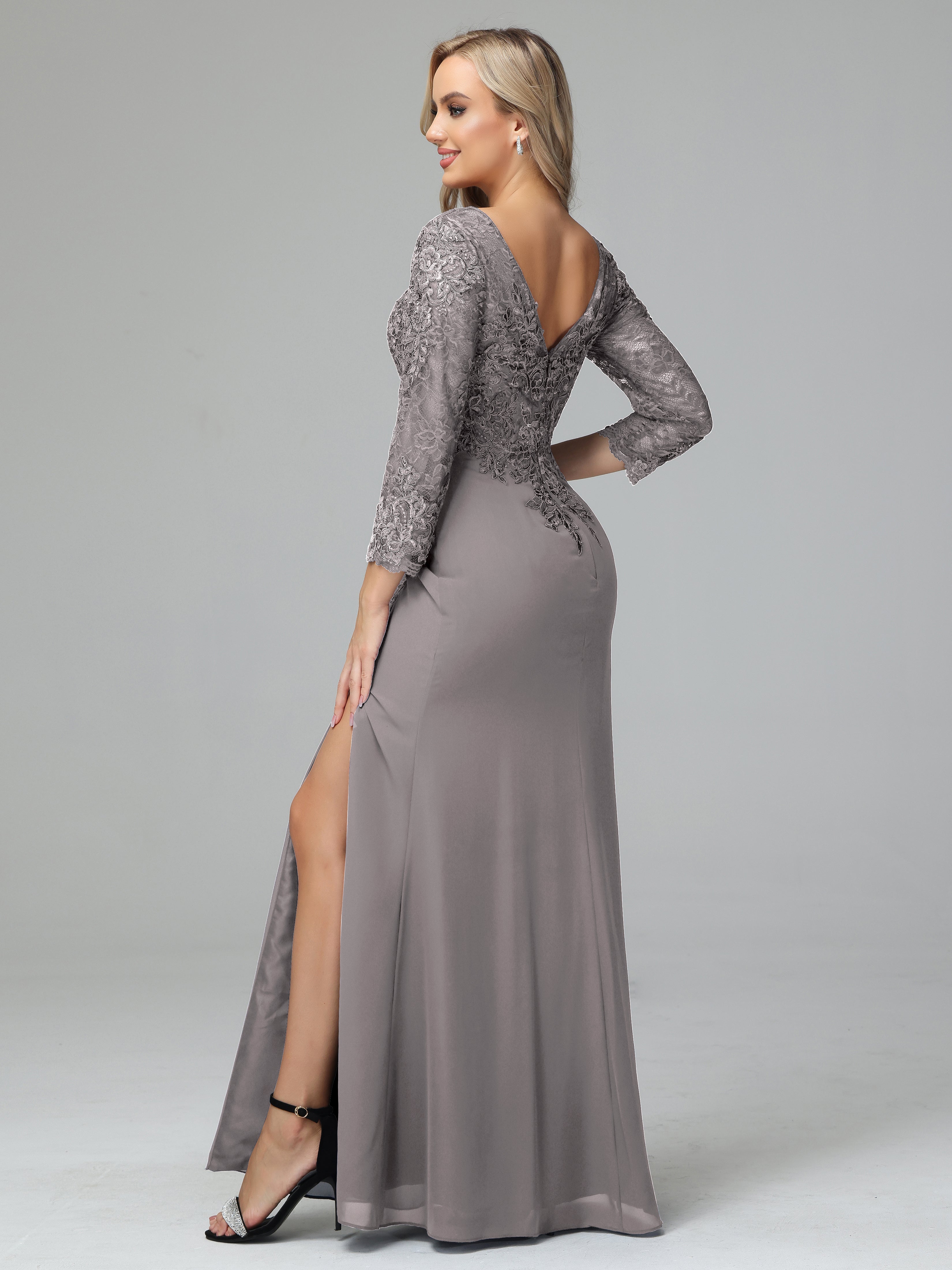 Long Sleeves Floor Length Chiffon Lace Mother Of The Bride Dress