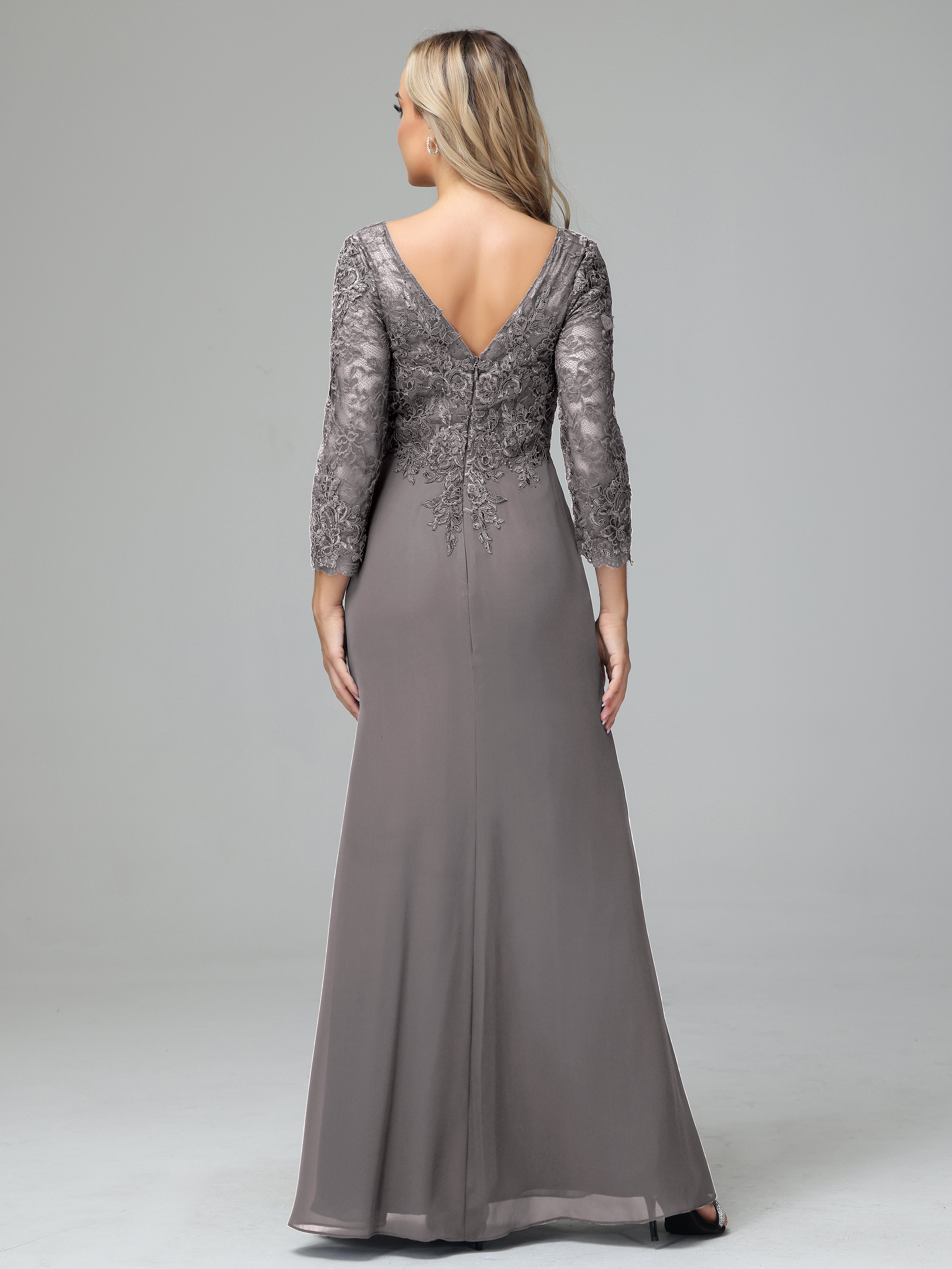 Long Sleeves Floor Length Chiffon Lace Mother Of The Bride Dress