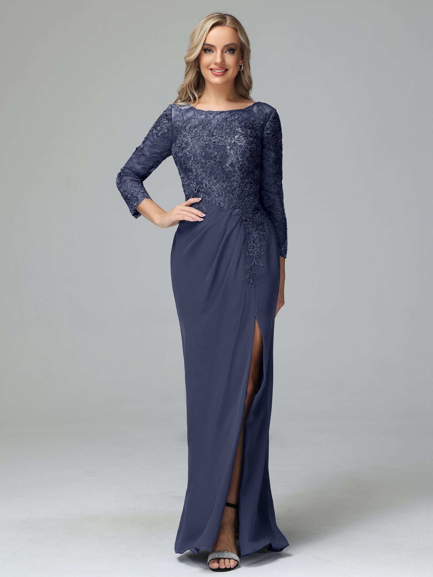 Long Sleeves Floor Length Chiffon Lace Mother Of The Bride Dress