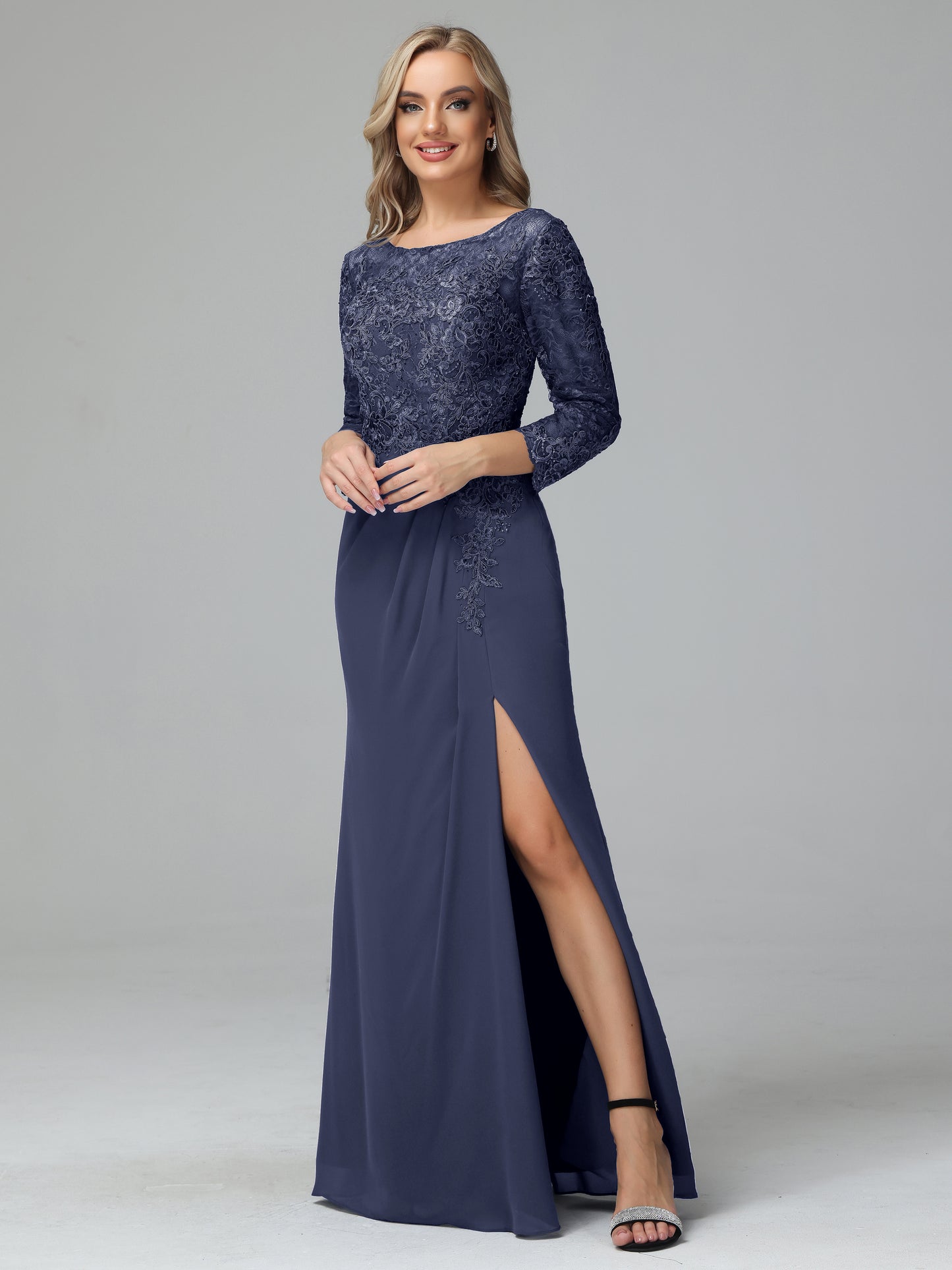 Long Sleeves Floor Length Chiffon Lace Mother Of The Bride Dress