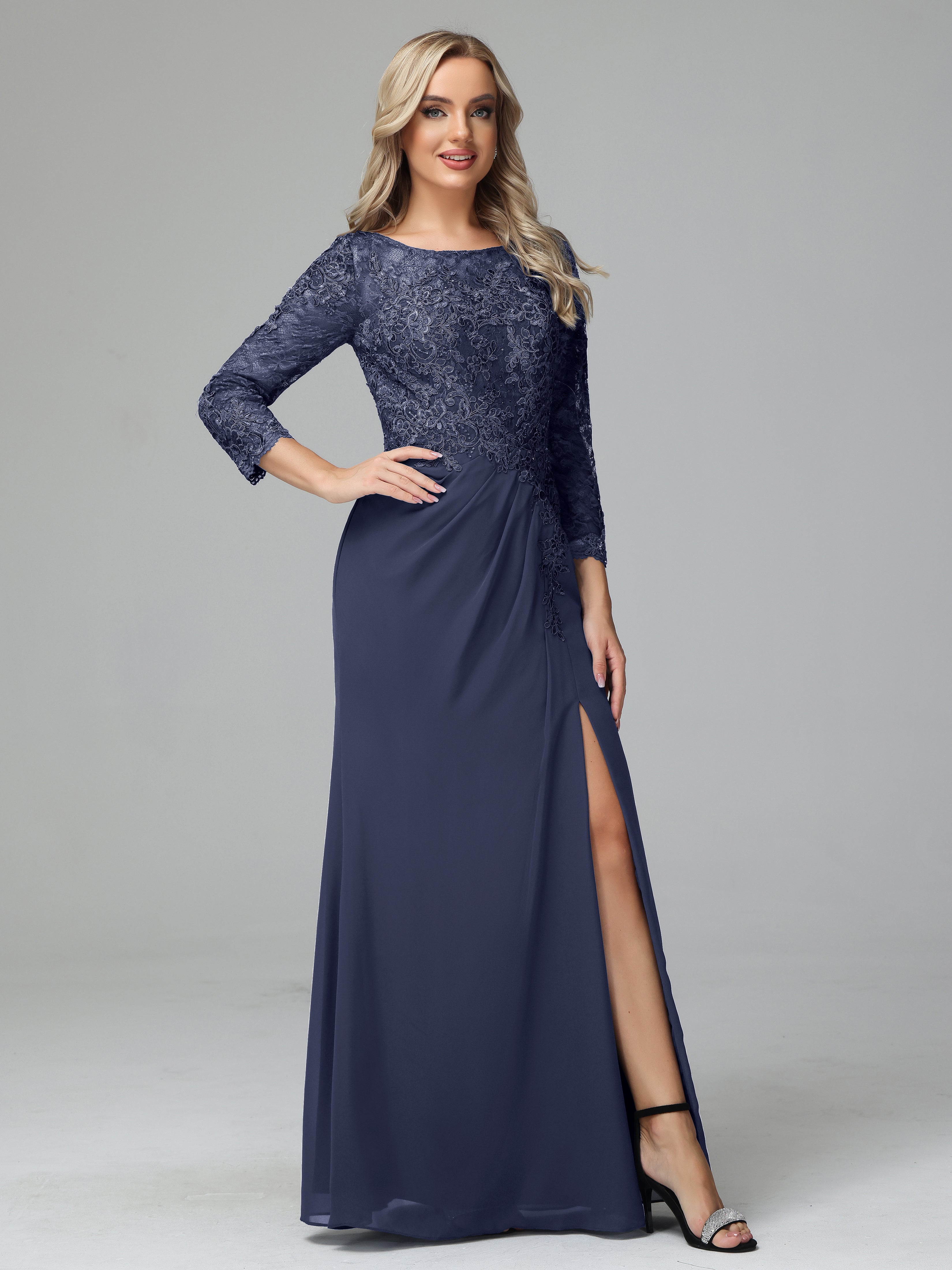 Long Sleeves Floor Length Chiffon Lace Mother Of The Bride Dress