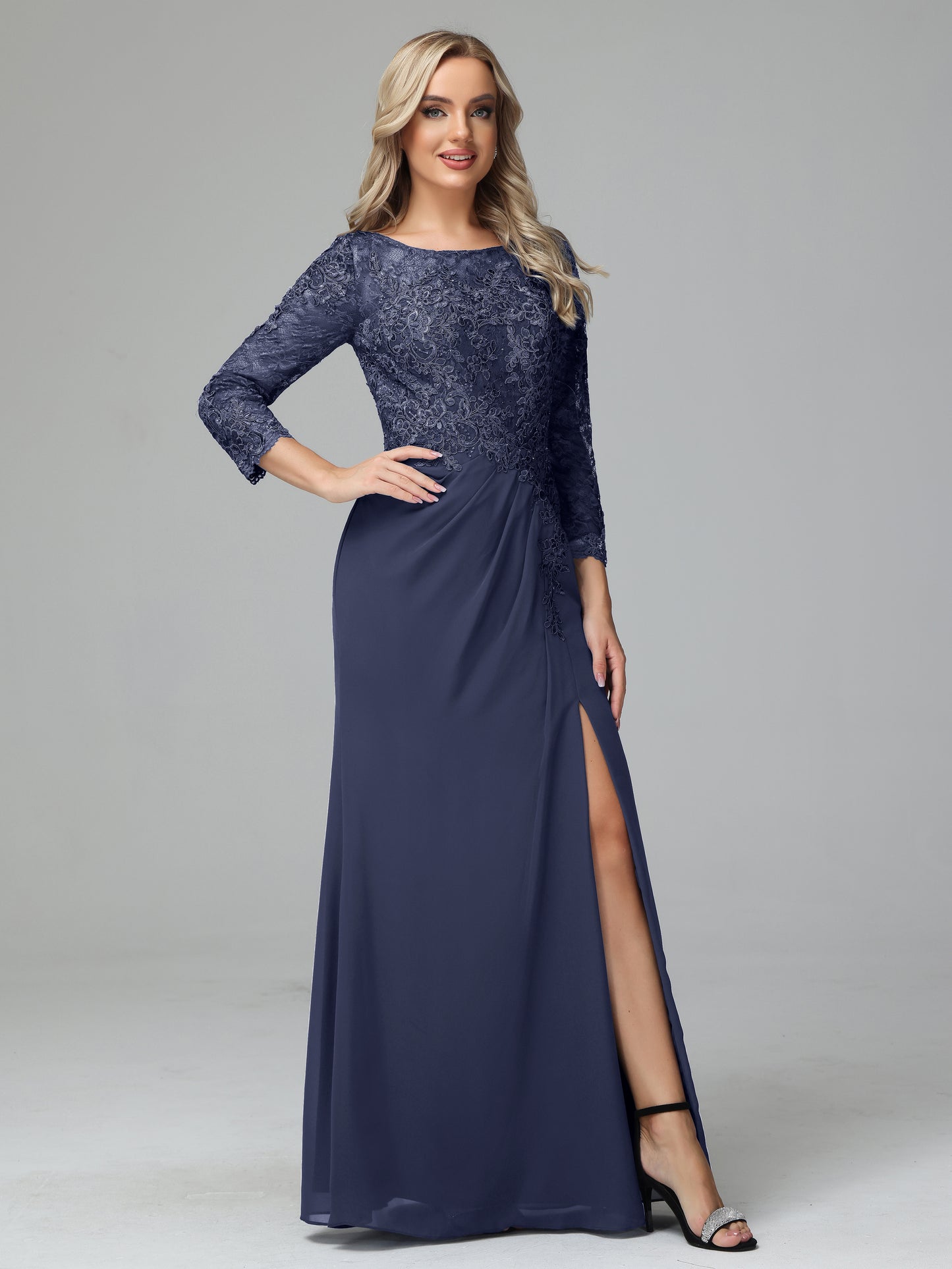 Long Sleeves Floor Length Chiffon Lace Mother Of The Bride Dress