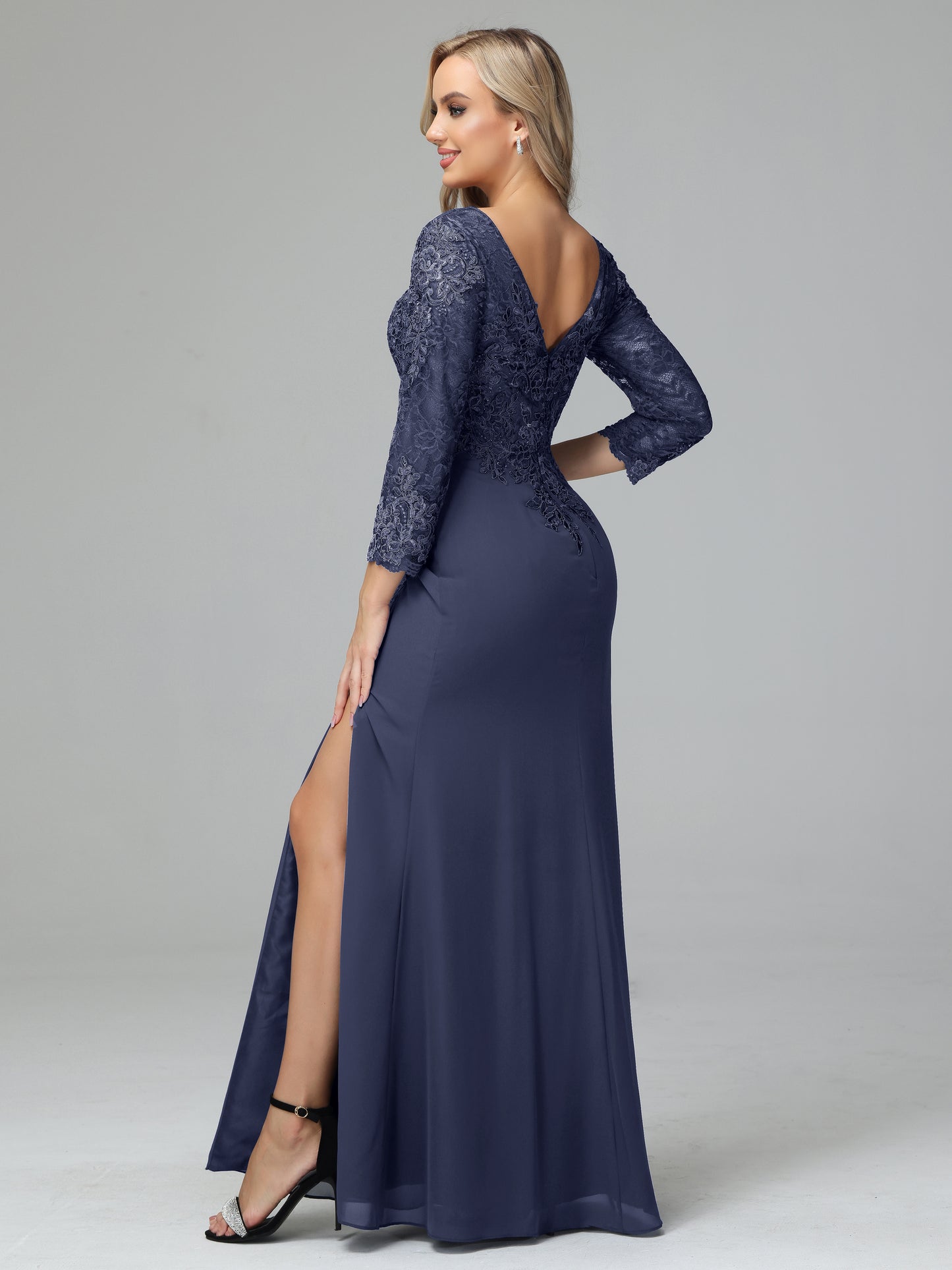 Long Sleeves Floor Length Chiffon Lace Mother Of The Bride Dress