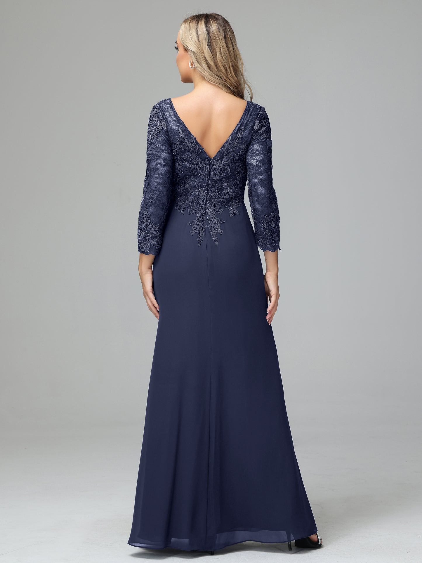 Long Sleeves Floor Length Chiffon Lace Mother Of The Bride Dress