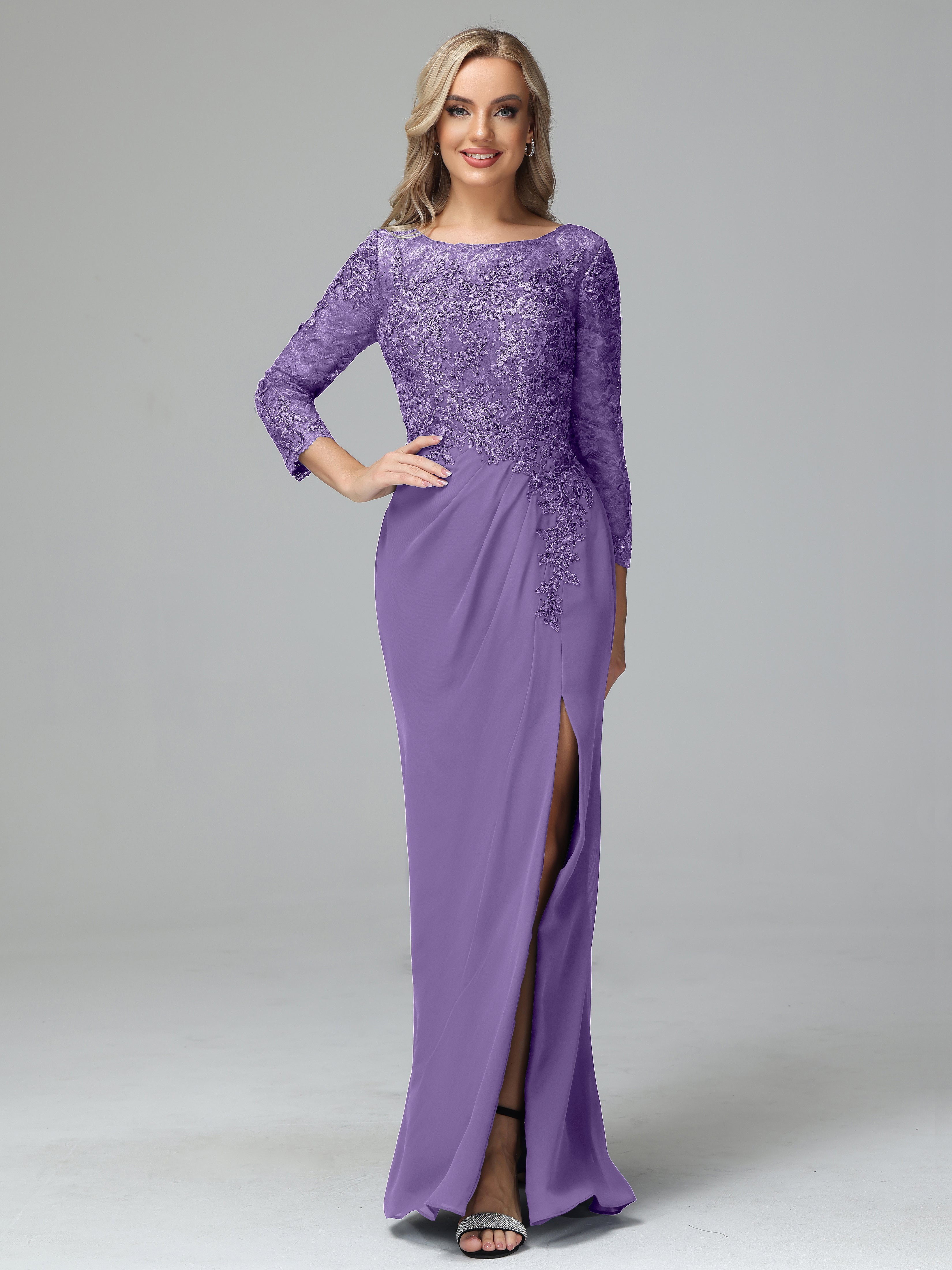 Long Sleeves Floor Length Chiffon Lace Mother Of The Bride Dress