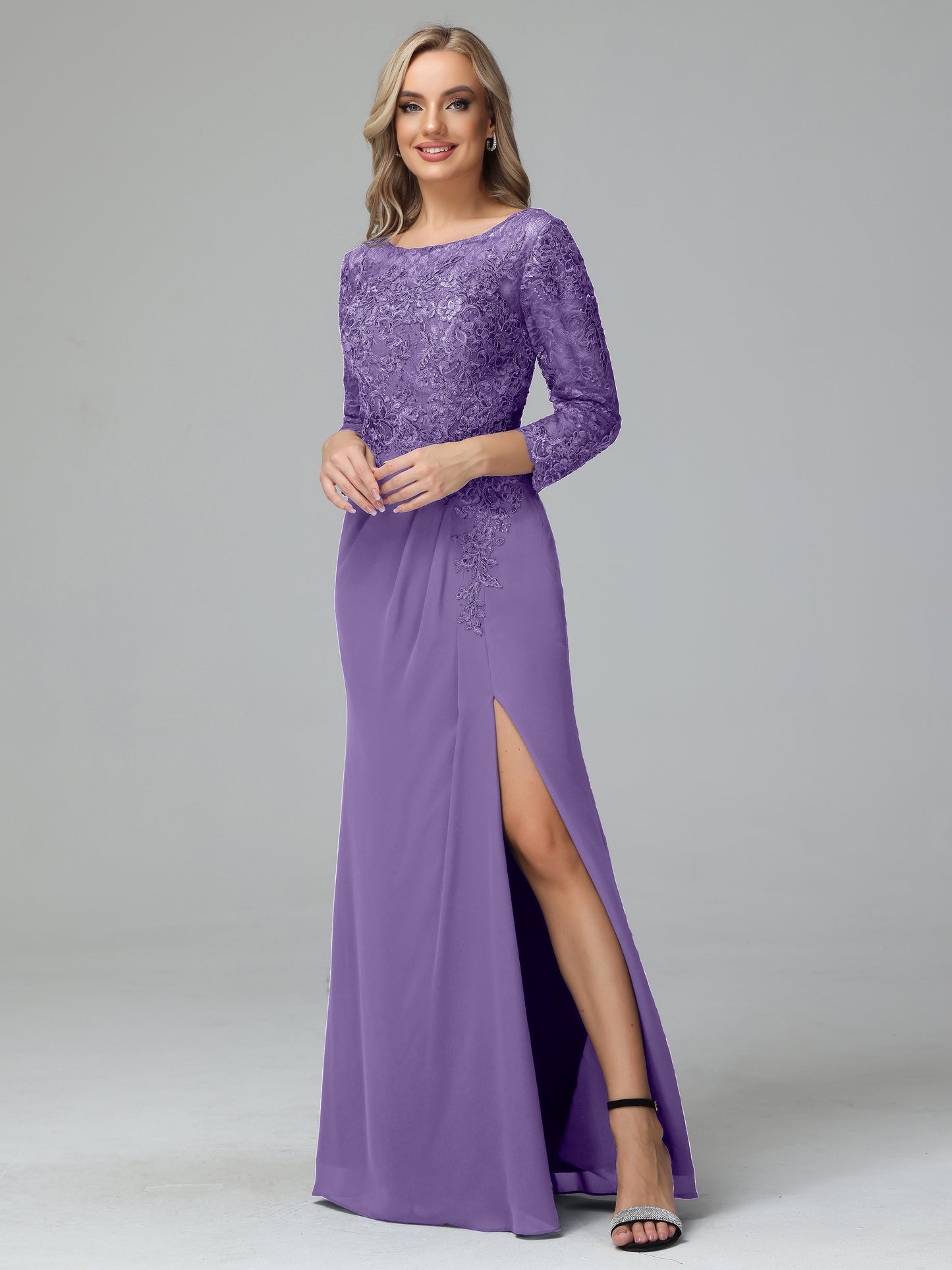 Long Sleeves Floor Length Chiffon Lace Mother Of The Bride Dress