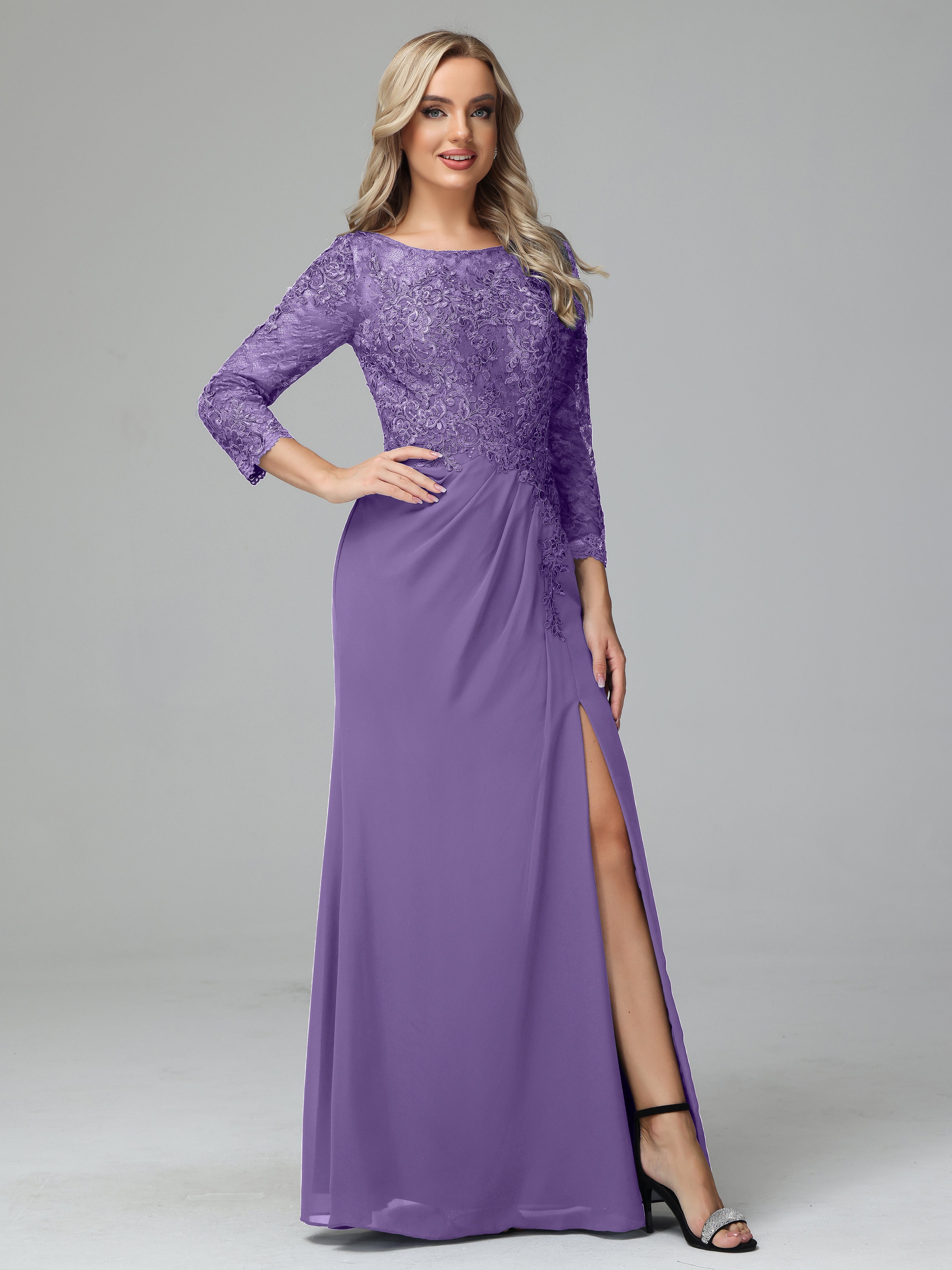 Long Sleeves Floor Length Chiffon Lace Mother Of The Bride Dress