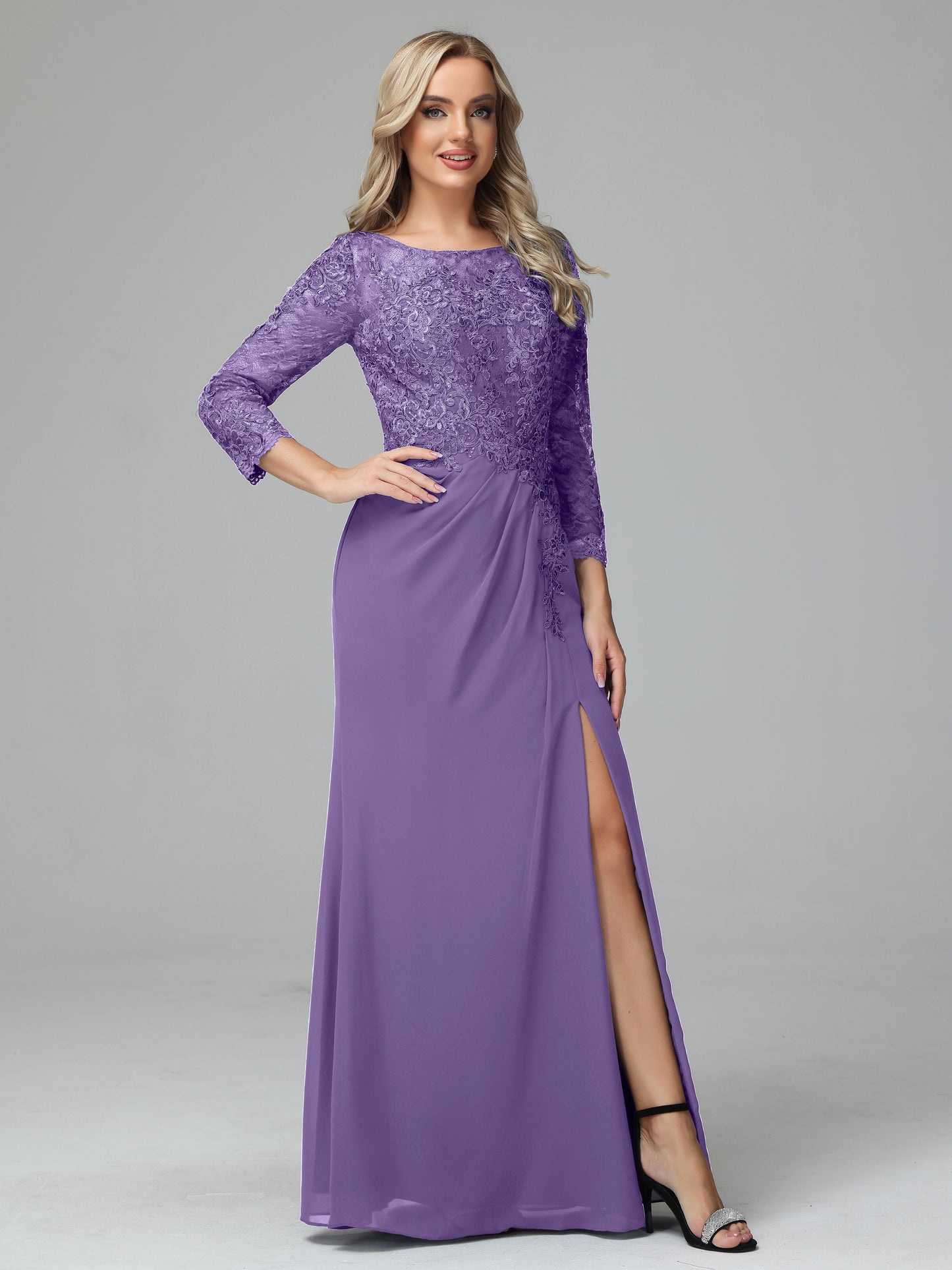 Long Sleeves Floor Length Chiffon Lace Mother Of The Bride Dress