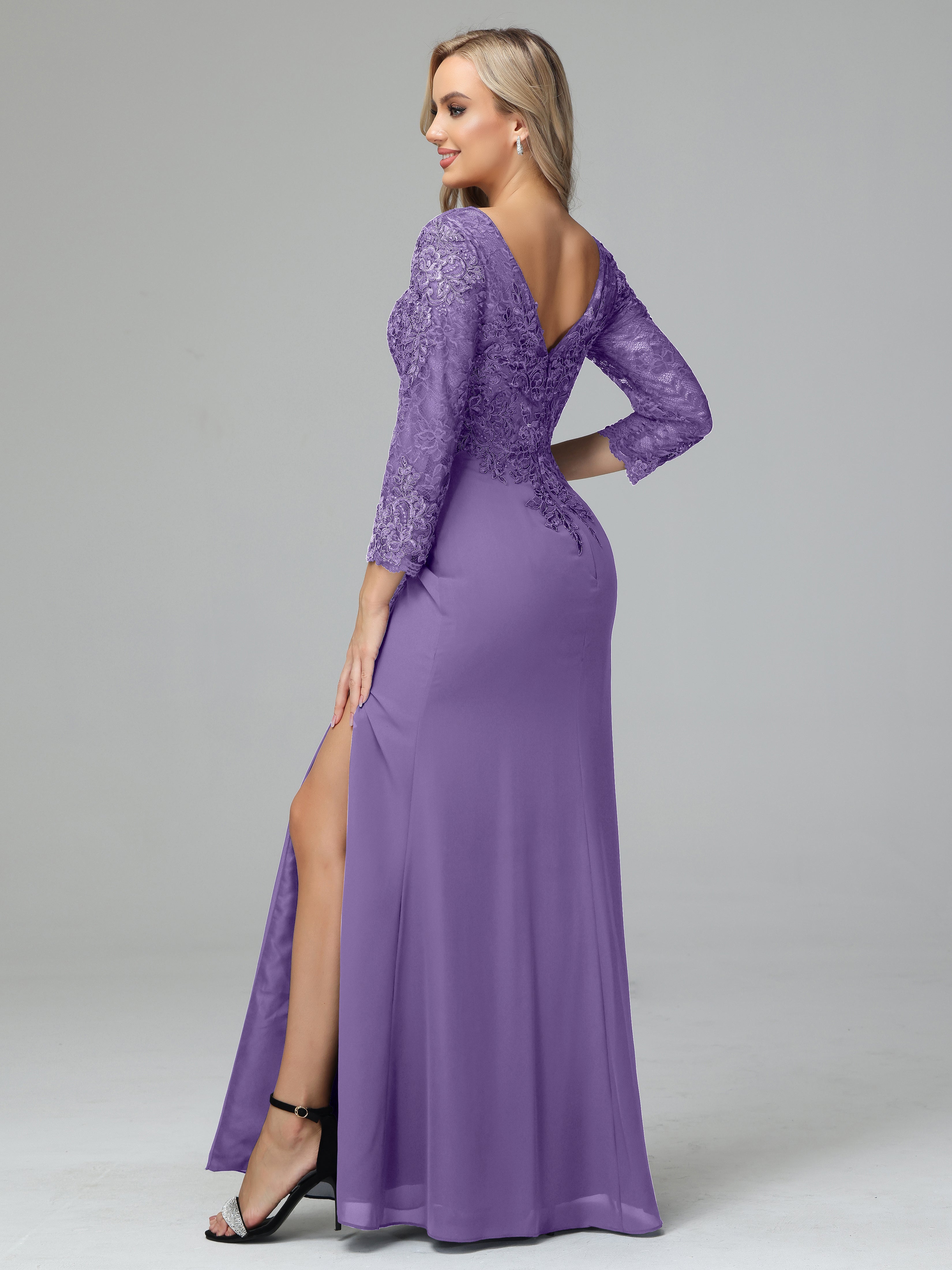 Long Sleeves Floor Length Chiffon Lace Mother Of The Bride Dress