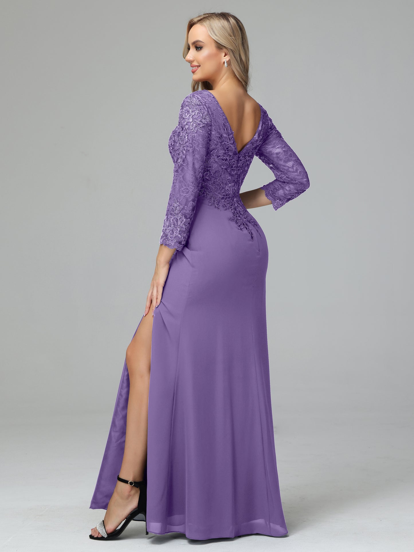 Long Sleeves Floor Length Chiffon Lace Mother Of The Bride Dress