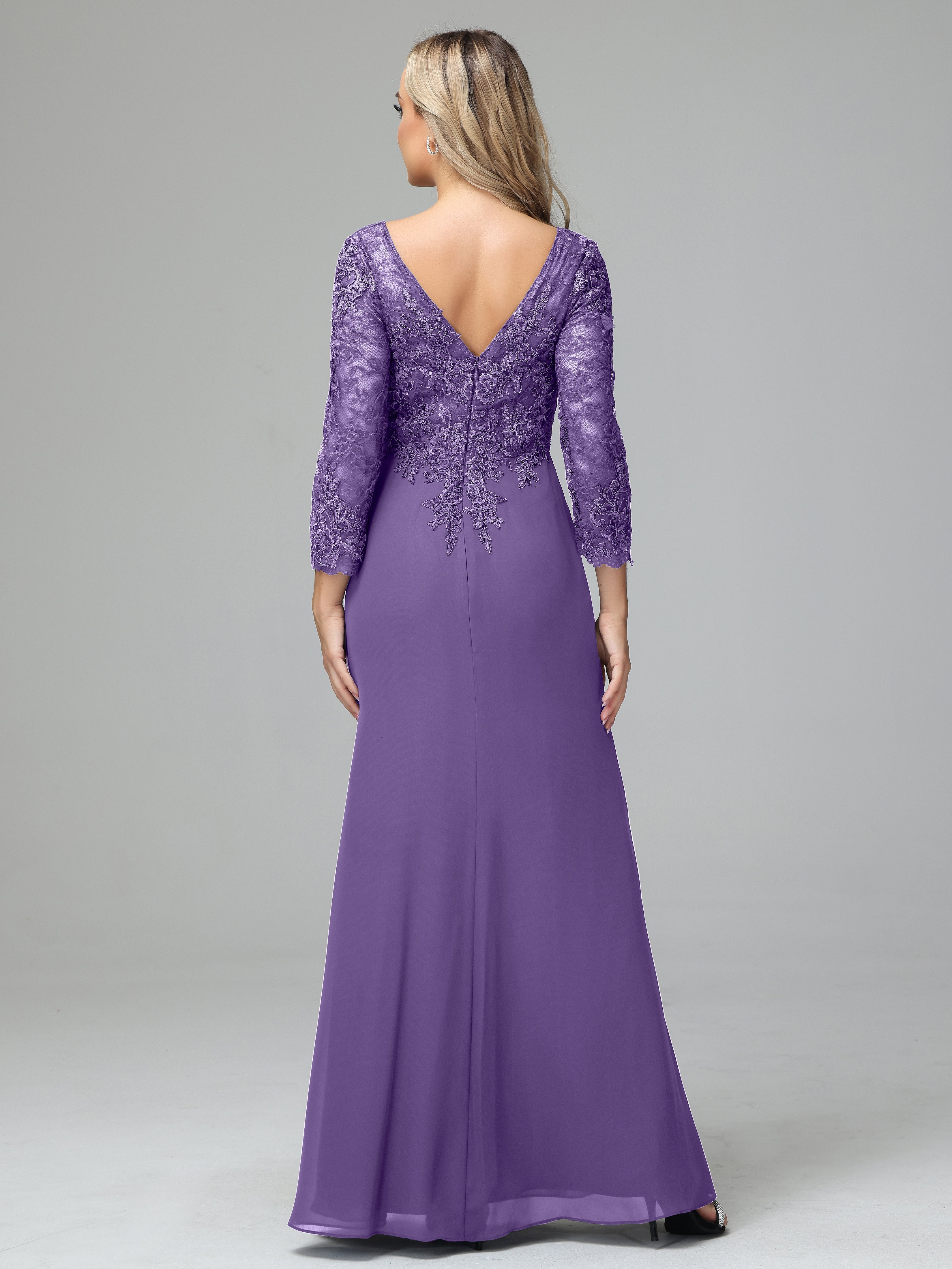 Long Sleeves Floor Length Chiffon Lace Mother Of The Bride Dress