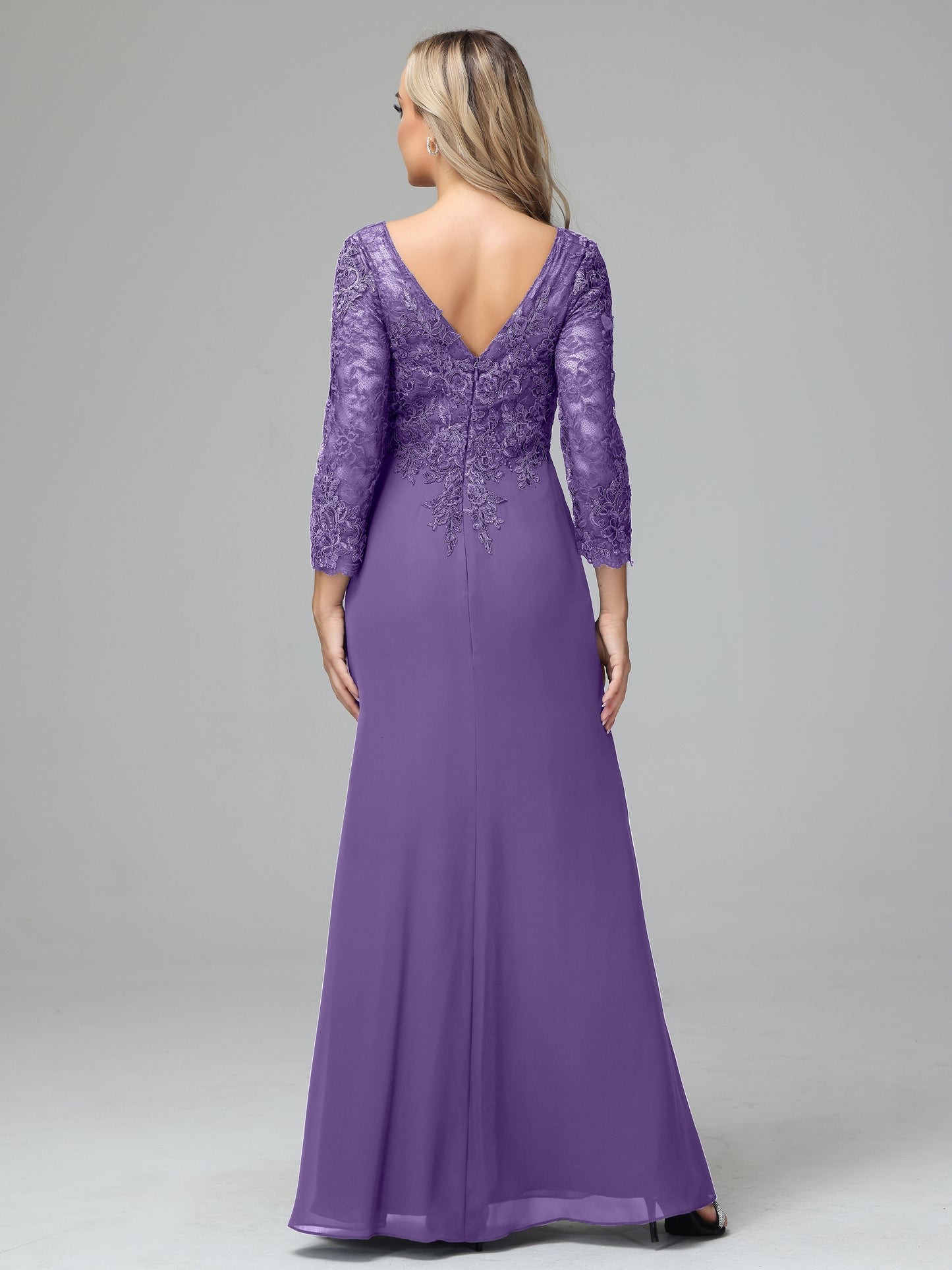 Long Sleeves Floor Length Chiffon Lace Mother Of The Bride Dress