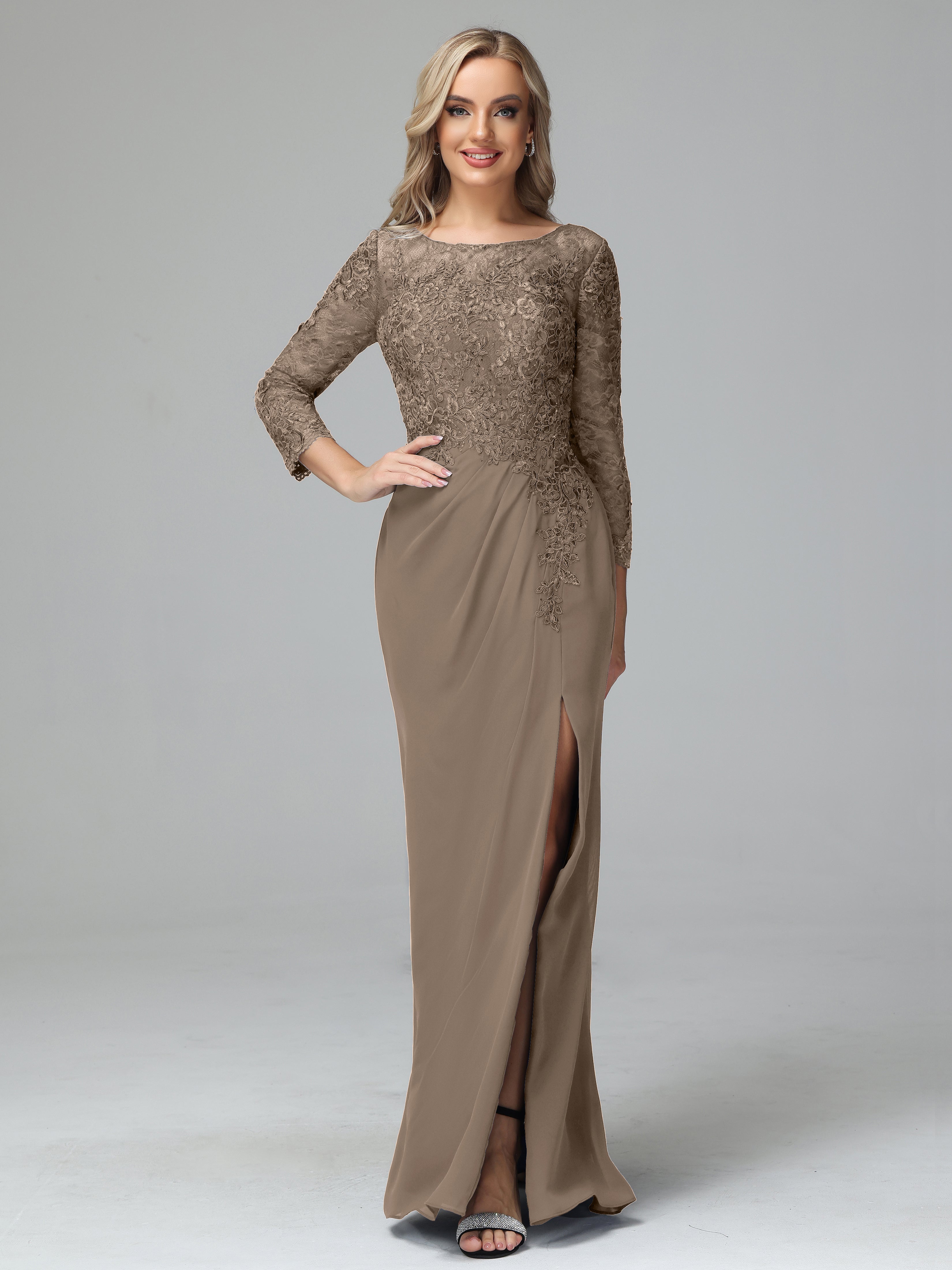 Long Sleeves Floor Length Chiffon Lace Mother Of The Bride Dress