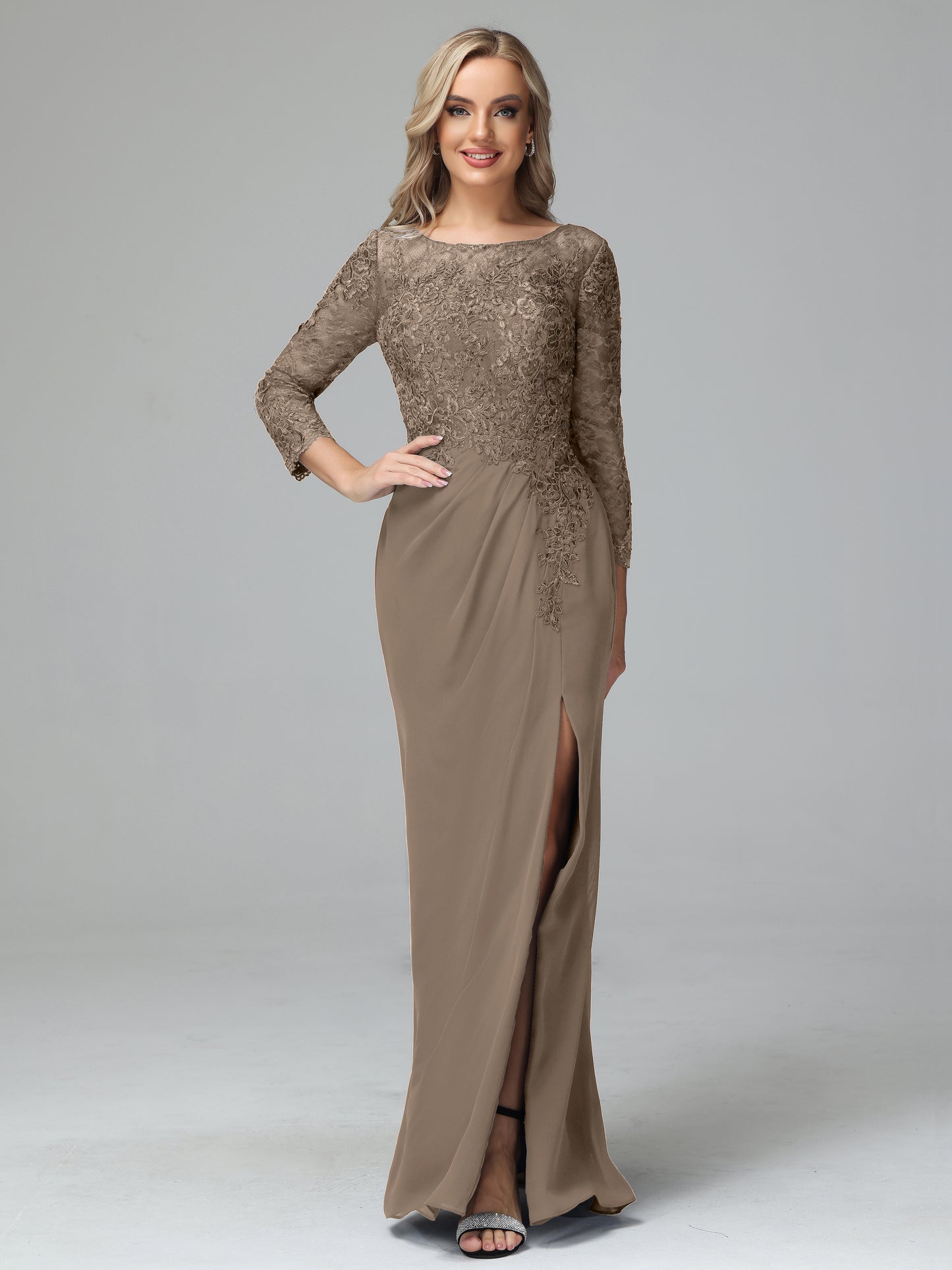 Long Sleeves Floor Length Chiffon Lace Mother Of The Bride Dress