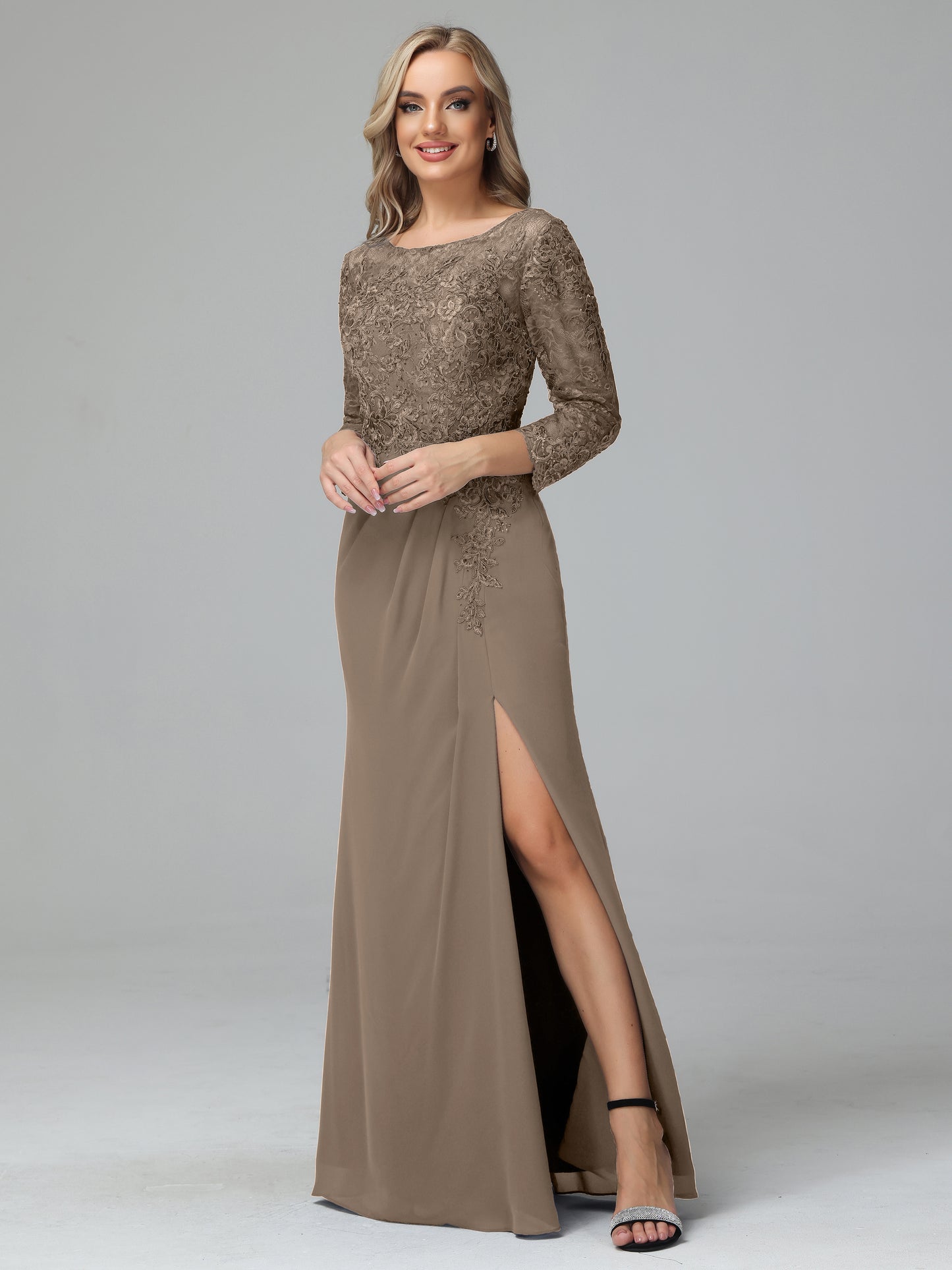 Long Sleeves Floor Length Chiffon Lace Mother Of The Bride Dress