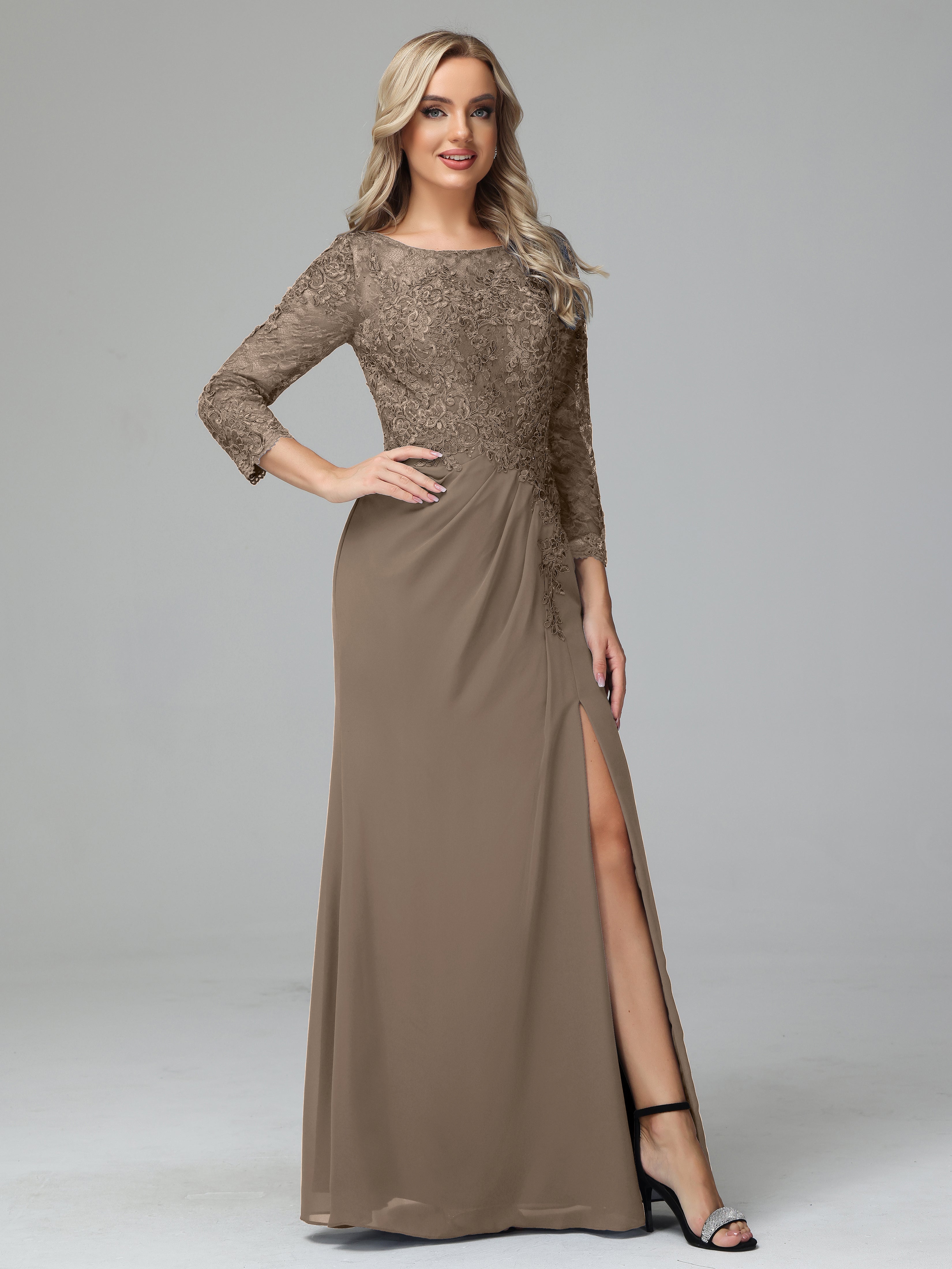 Long Sleeves Floor Length Chiffon Lace Mother Of The Bride Dress
