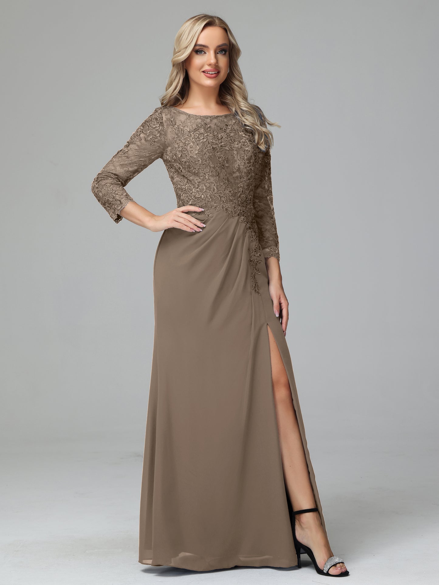 Long Sleeves Floor Length Chiffon Lace Mother Of The Bride Dress