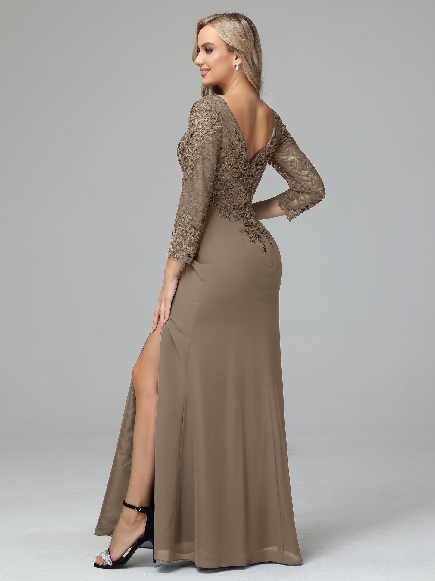 Long Sleeves Floor Length Chiffon Lace Mother Of The Bride Dress