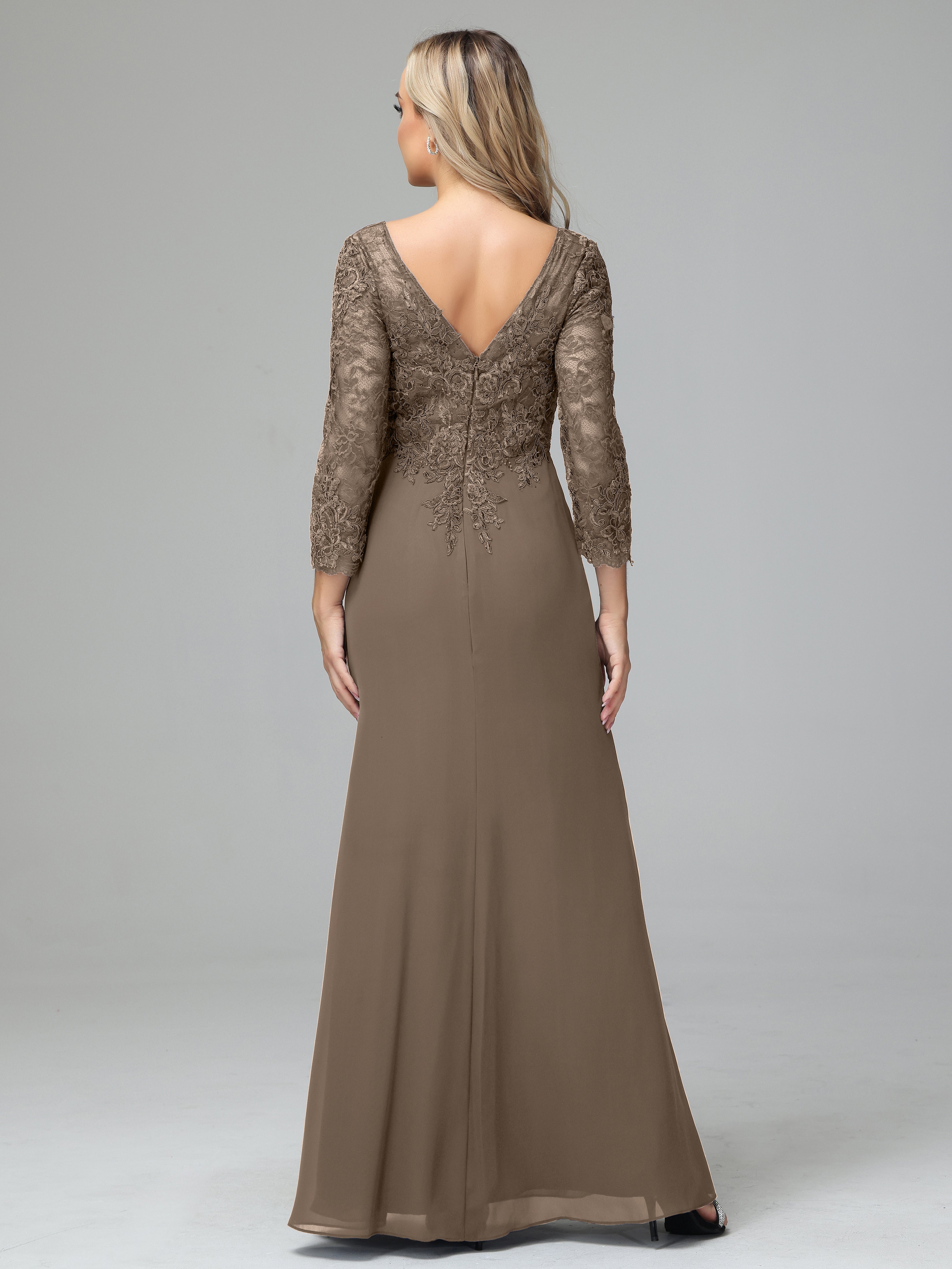 Long Sleeves Floor Length Chiffon Lace Mother Of The Bride Dress