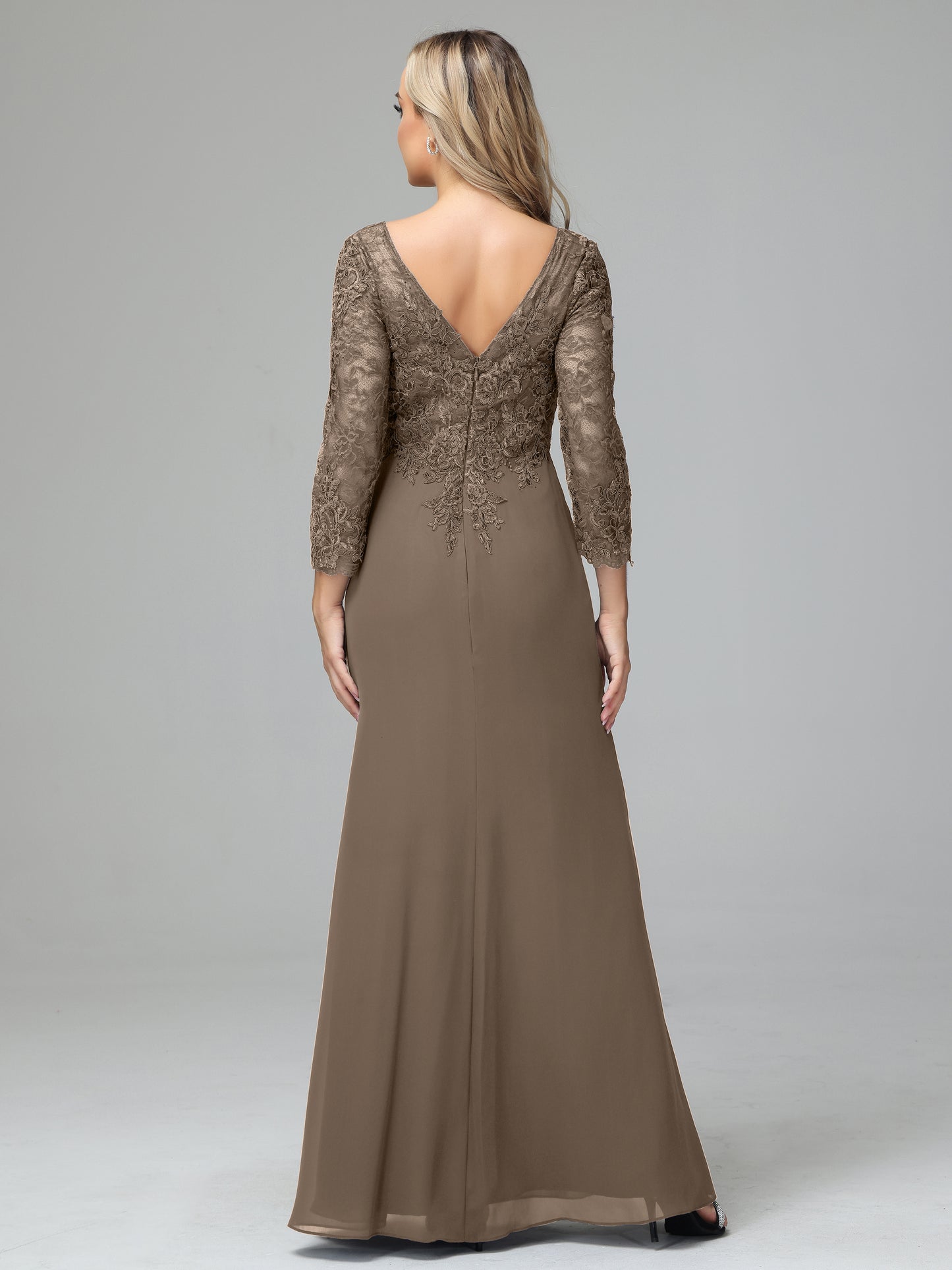 Long Sleeves Floor Length Chiffon Lace Mother Of The Bride Dress