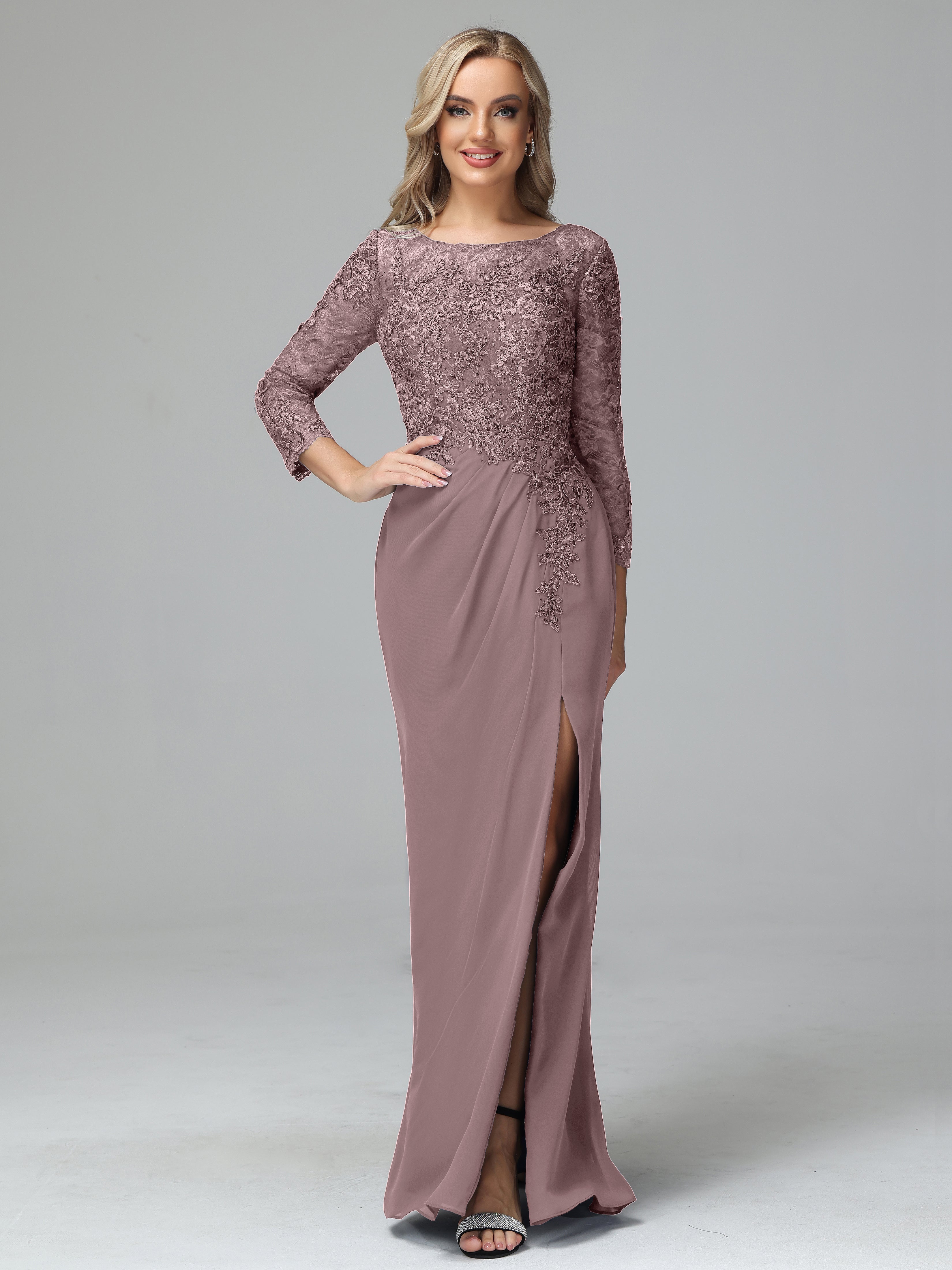 Long Sleeves Floor Length Chiffon Lace Mother Of The Bride Dress