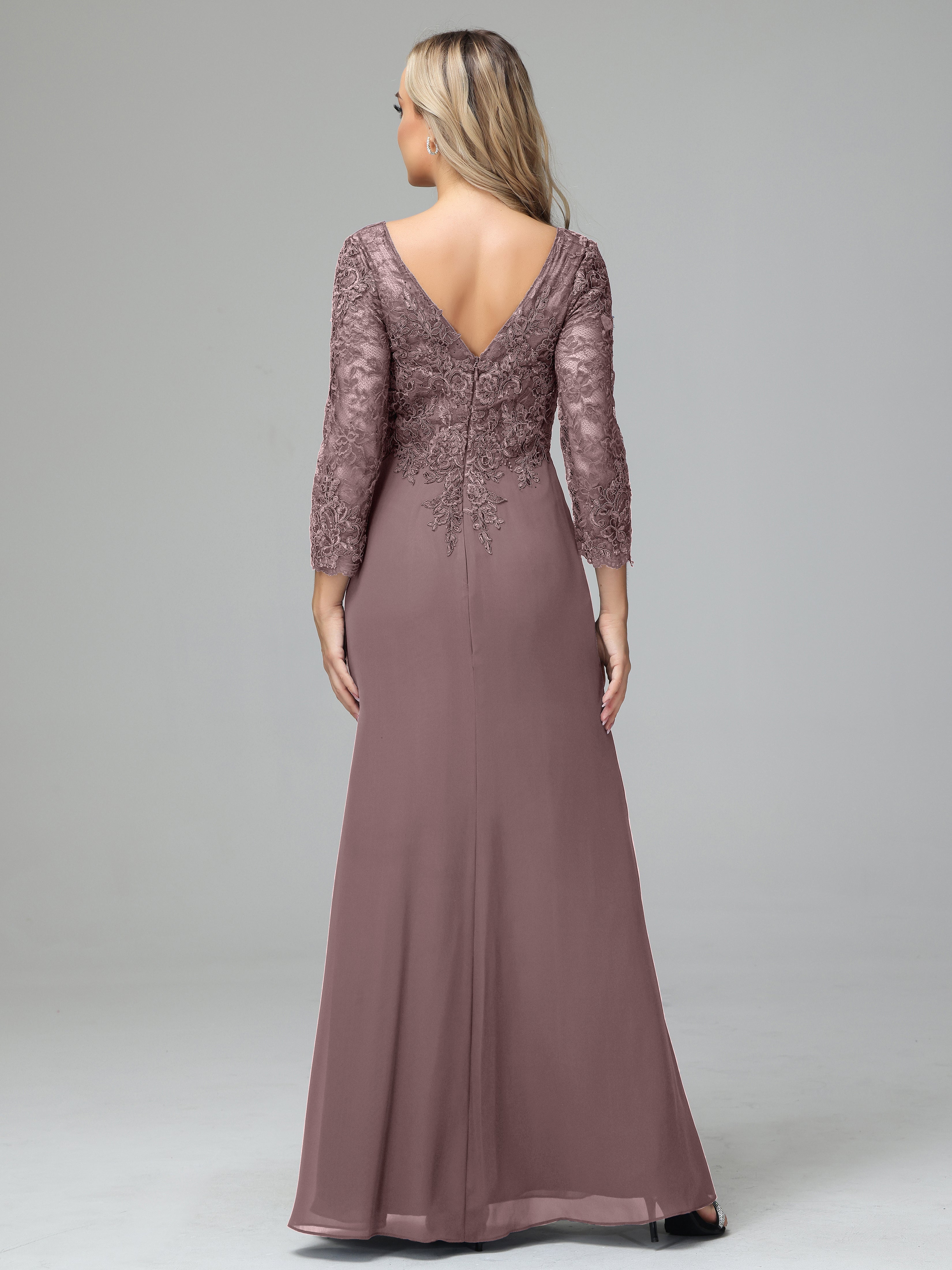 Long Sleeves Floor Length Chiffon Lace Mother Of The Bride Dress