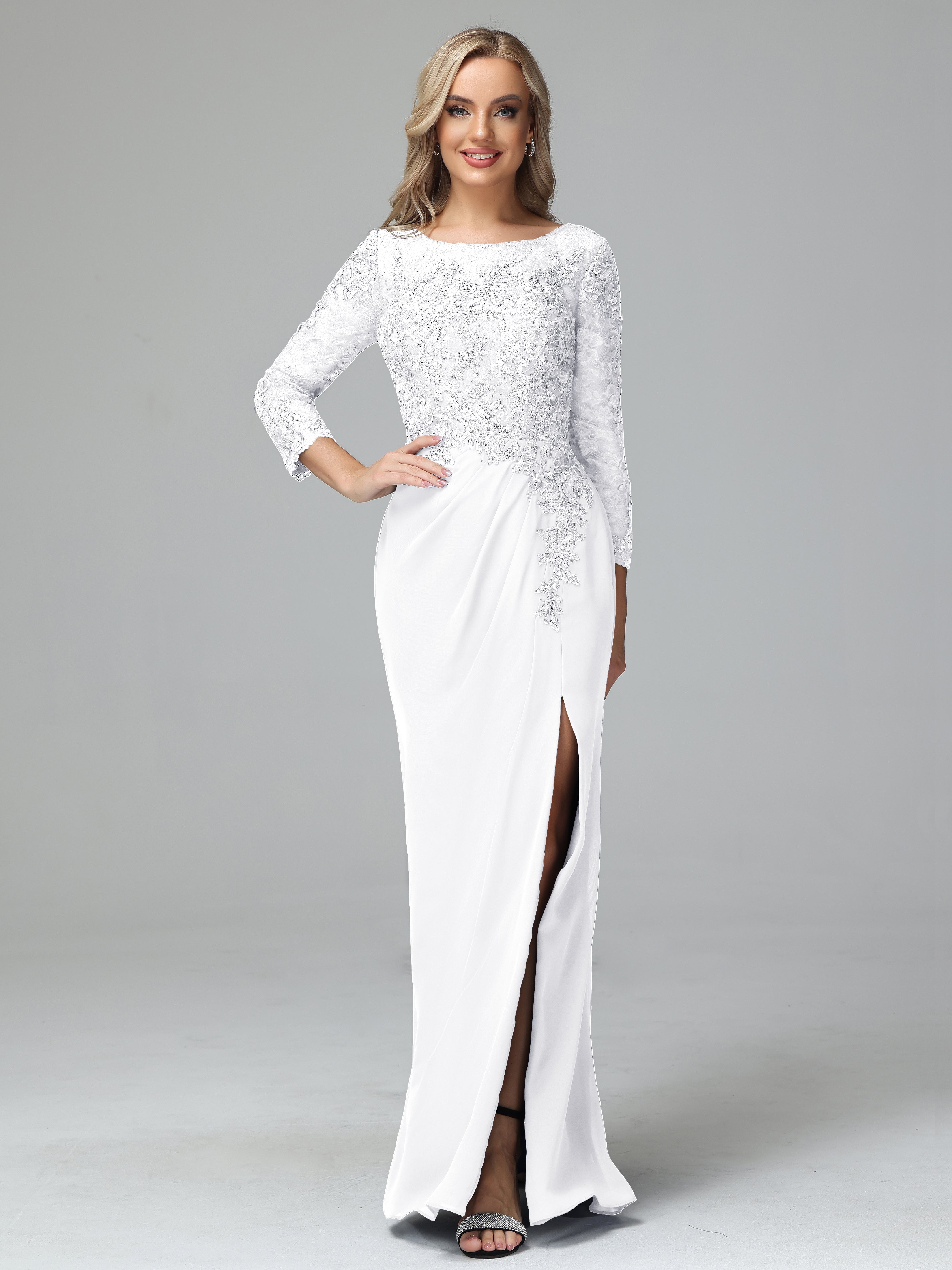 Long Sleeves Floor Length Chiffon Lace Mother Of The Bride Dress
