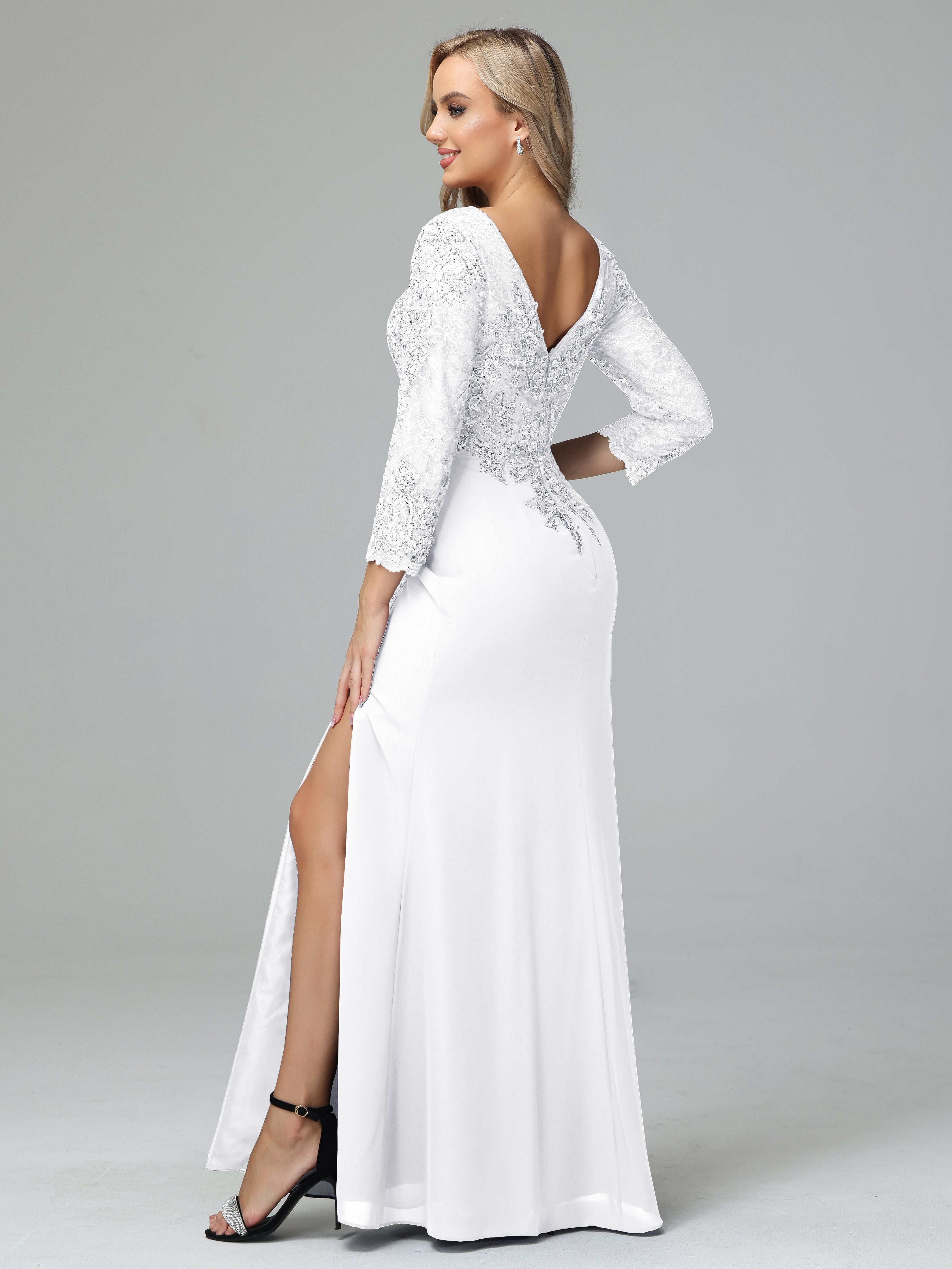 Long Sleeves Floor Length Chiffon Lace Mother Of The Bride Dress