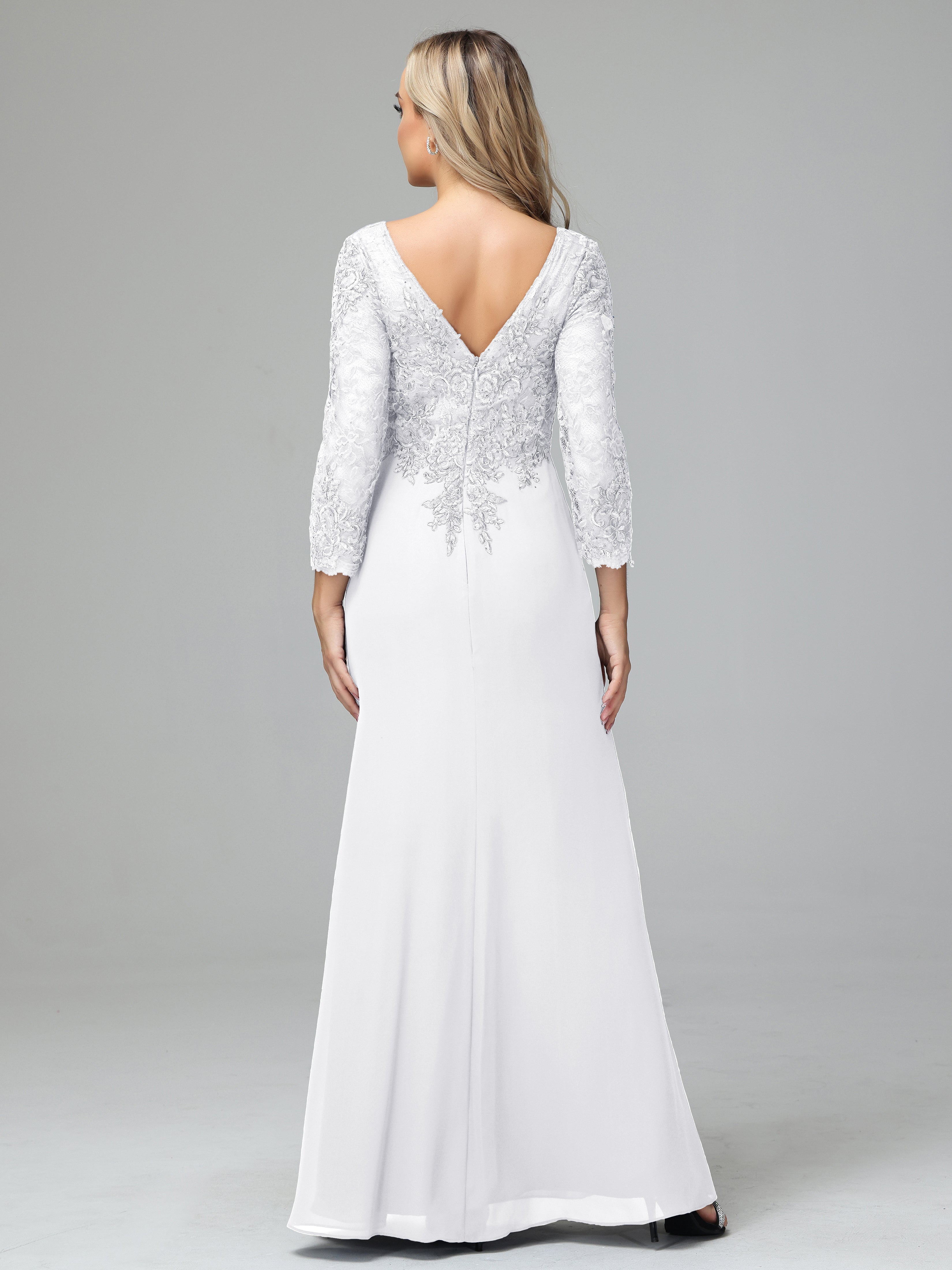 Long Sleeves Floor Length Chiffon Lace Mother Of The Bride Dress