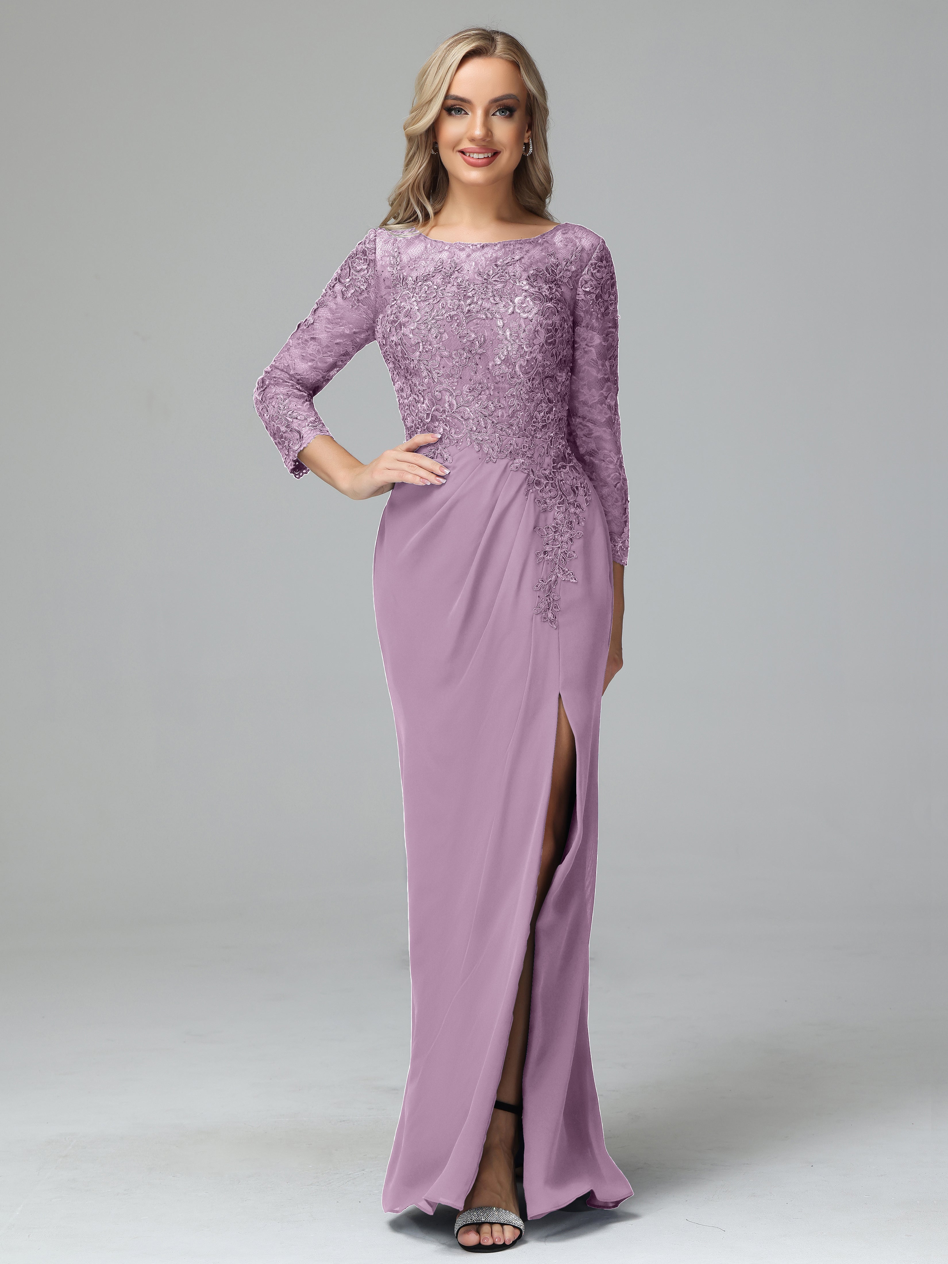 Long Sleeves Floor Length Chiffon Lace Mother Of The Bride Dress