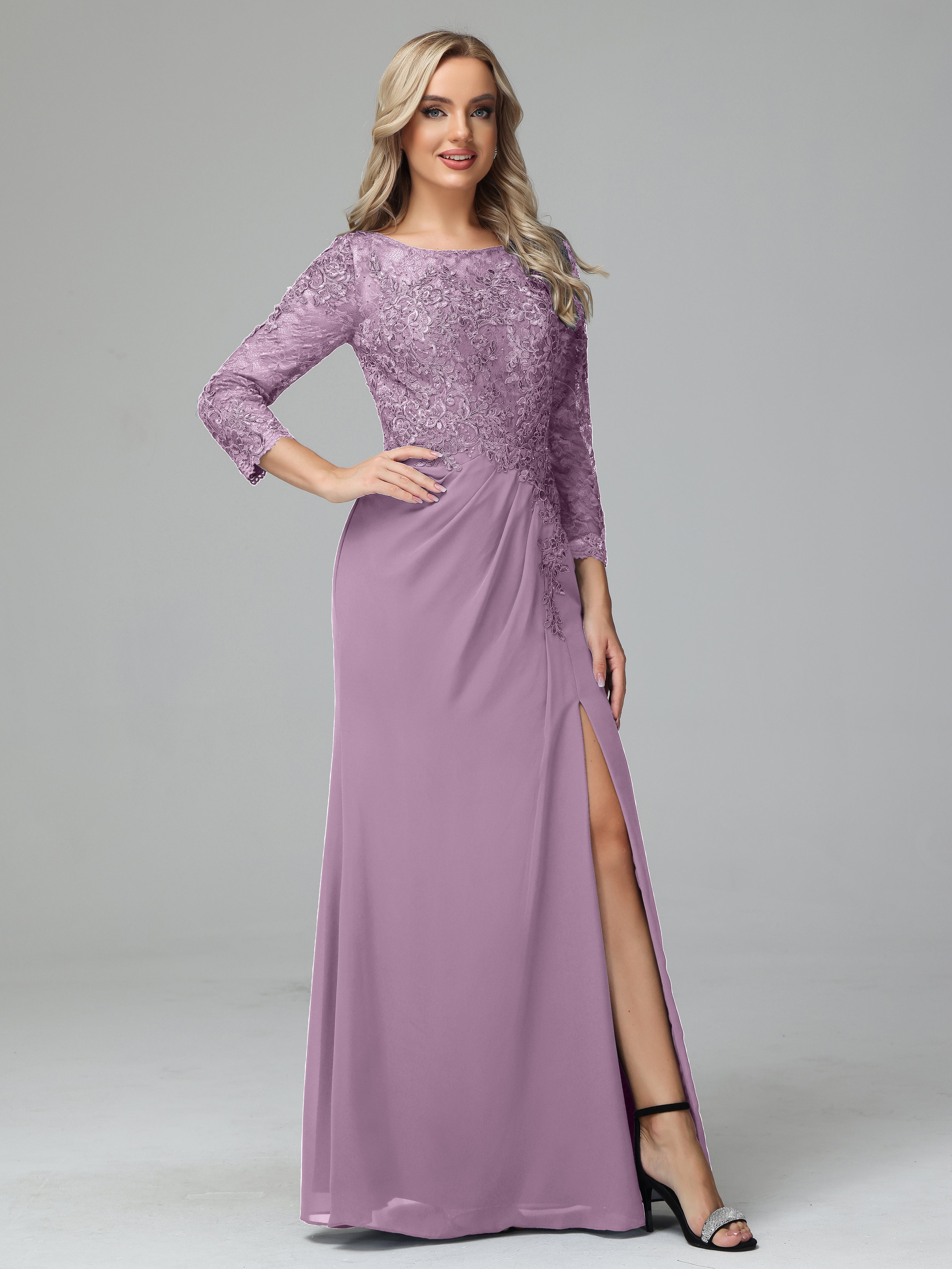 Long Sleeves Floor Length Chiffon Lace Mother Of The Bride Dress